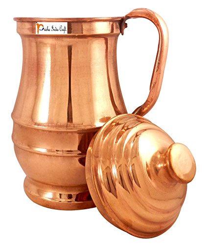 Prisha India Craft Pure Copper Thali Set - 12 Inch Dinner Plate with 1800ml Copper Jug Pitcher | Traditional Indian Dinnerware for Festivals, Weddings & Ayurvedic Meals