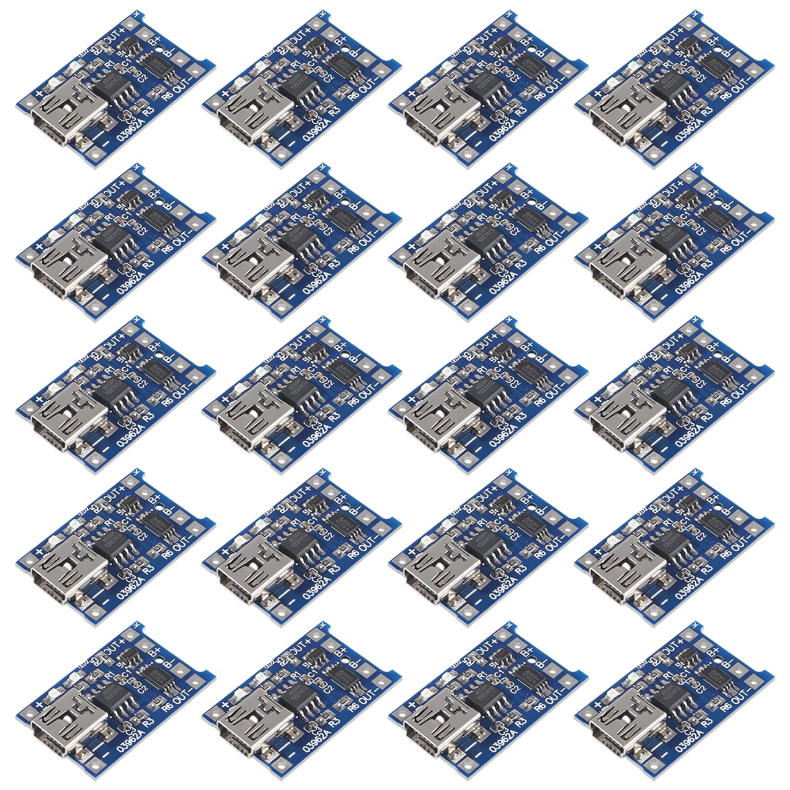 20pcs TP4056 18650 Lithium Battery Charging Board - 5V 1A Mini USB Charger with Protection Circuit for DIY Electronics, Flashlights, and Power Banks