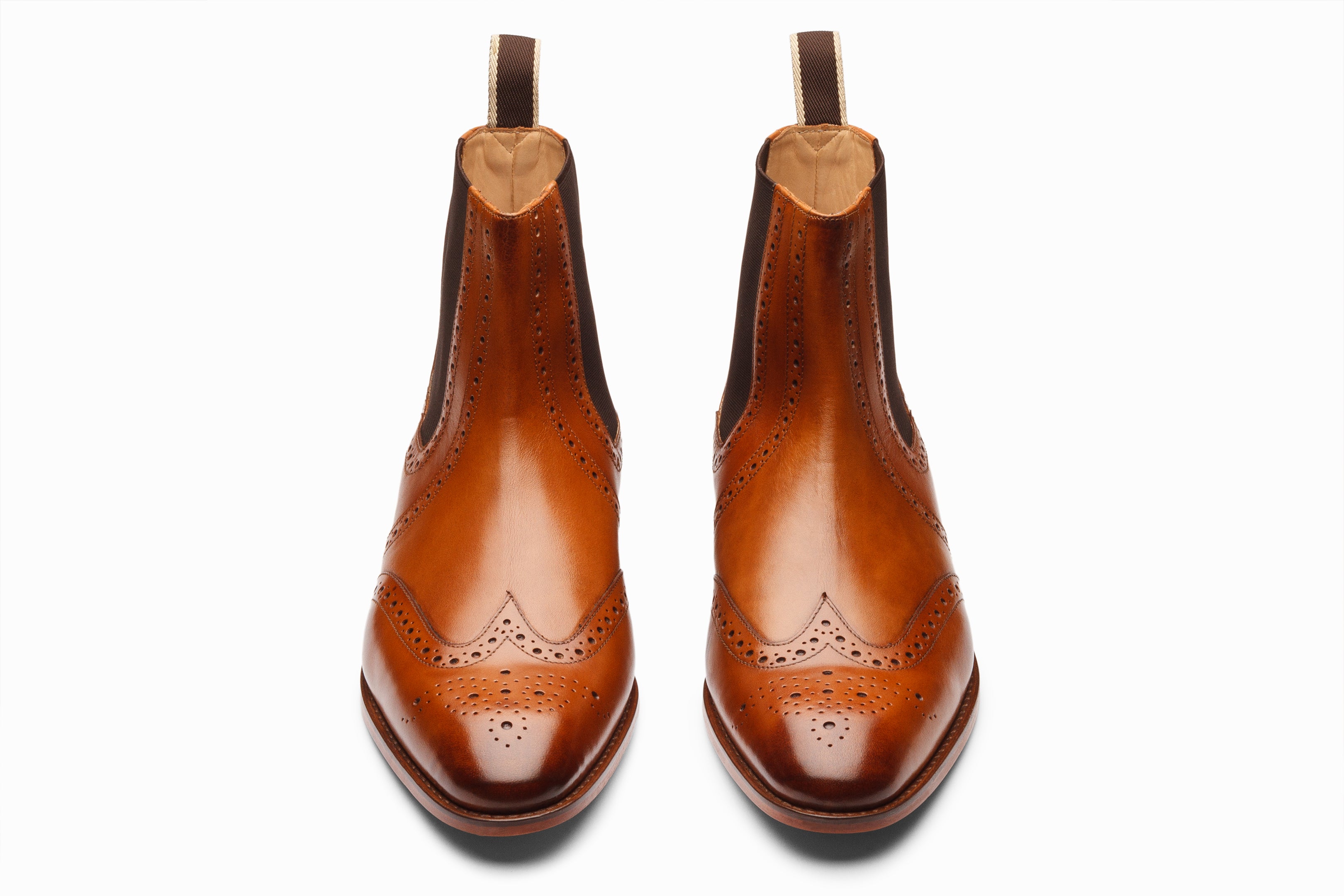 Premium Wingtip Chelsea Brogue Boots for Men - Stylish Tan Leather Ankle Boots - Perfect for Business Casual, Office Wear & Formal Occasions