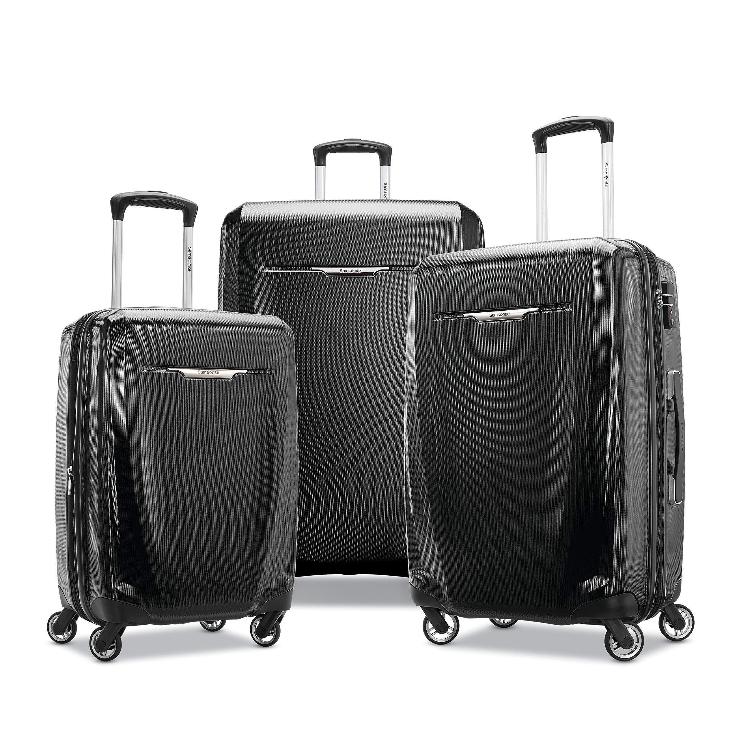 Samsonite Winfield 3 DLX Expandable Hardside Spinner Luggage Set - 3-Piece (20/25/28 Inch) Black Carry-On Suitcase for Travel, Business Trips & Vacations