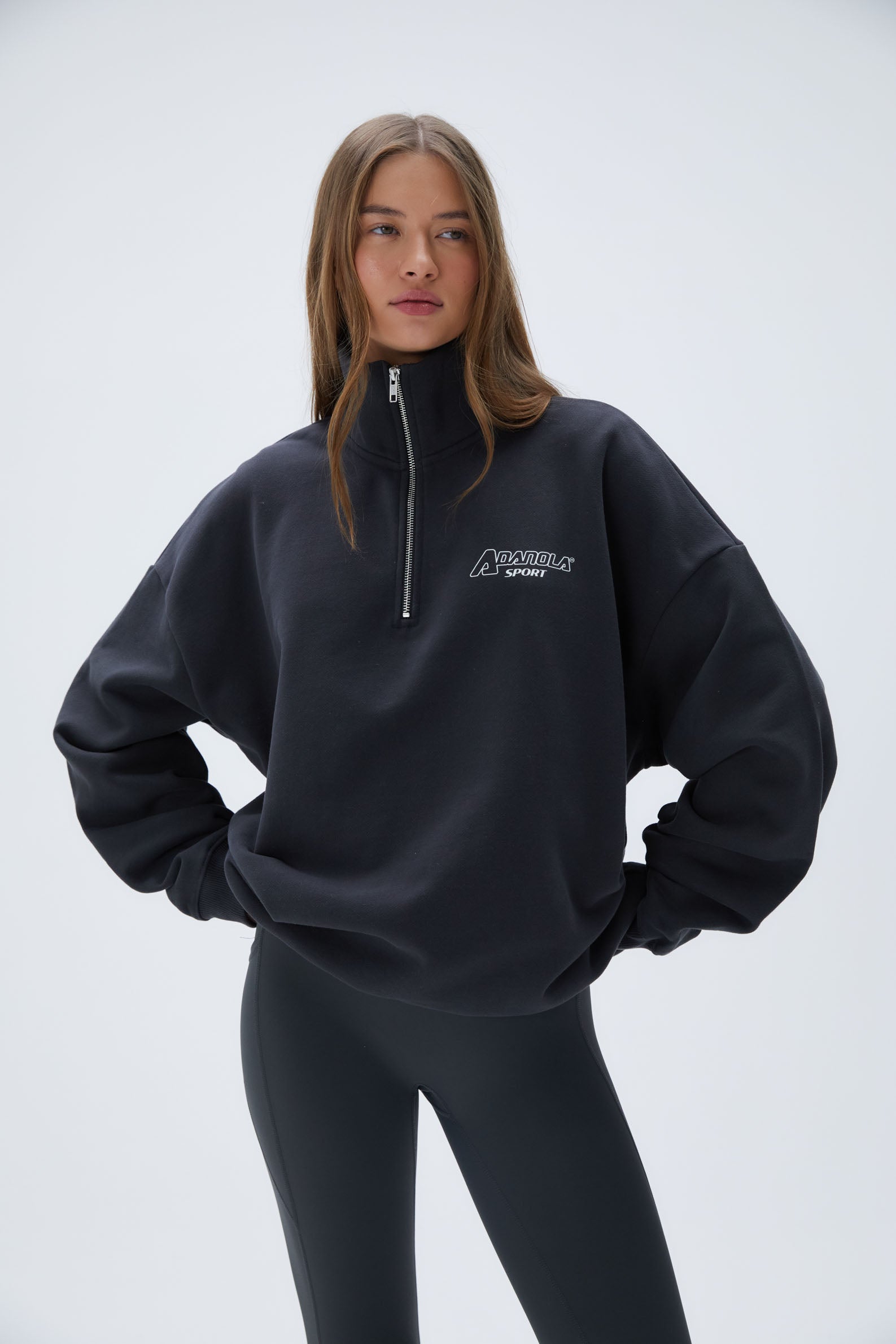 Oversized Funnel Neck Zip-Up Sweatshirt for Women - Graphite Grey | Cozy Casual Pullover for Fall & Winter | Perfect for Lounge, Travel, and Streetwear Fashion