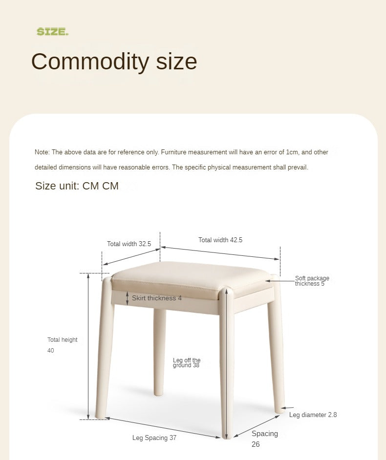 Modern White Birch Solid Wood Makeup Stool - Elegant Vanity Seat for Dressing Table, Bedroom & Bathroom - Perfect for Makeup, Hair Styling & Relaxing