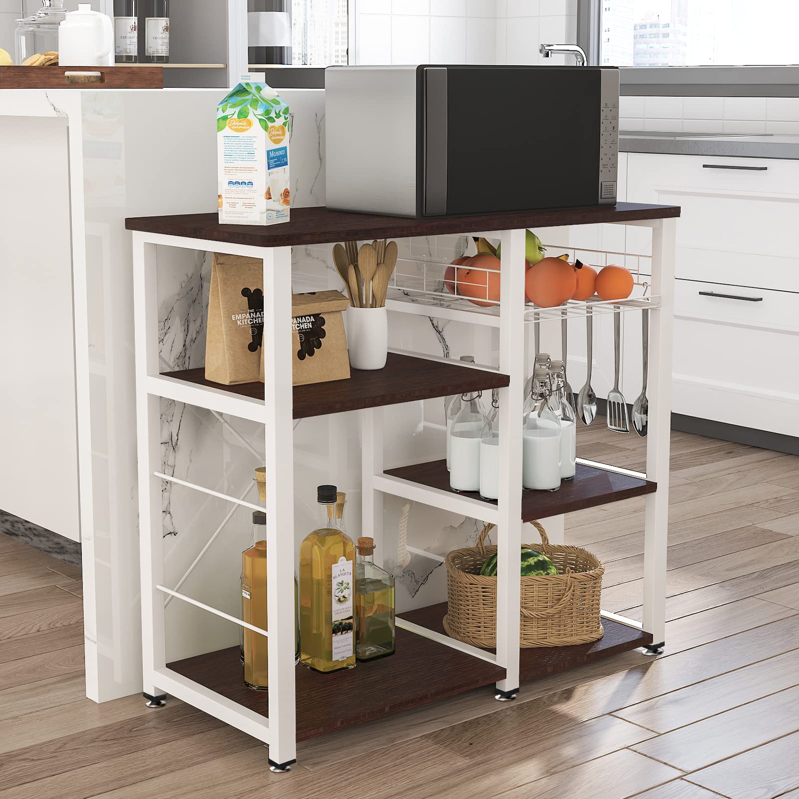 Soges Black Microwave Cart Stand with Shelves - Multi-Functional Kitchen Storage Organizer for Baking, Spices & Small Appliances - Perfect for Small Kitchens, Apartments & Dorm Rooms