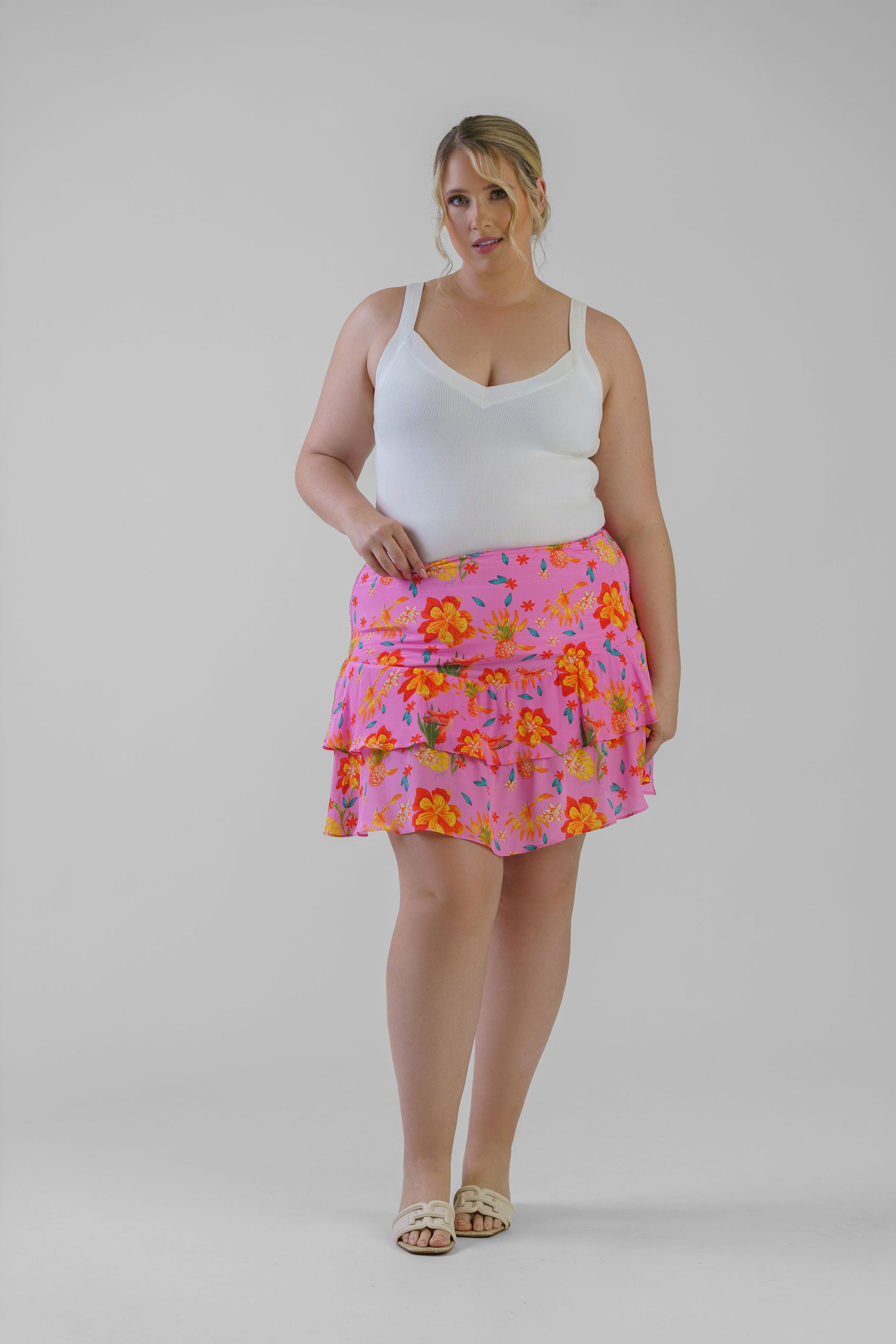 NARGIS Women's Ruffled Floral Print Skirt - Elegant A-Line Midi Skirt for Spring Summer, Perfect for Casual Outings, Parties, and Date Nights