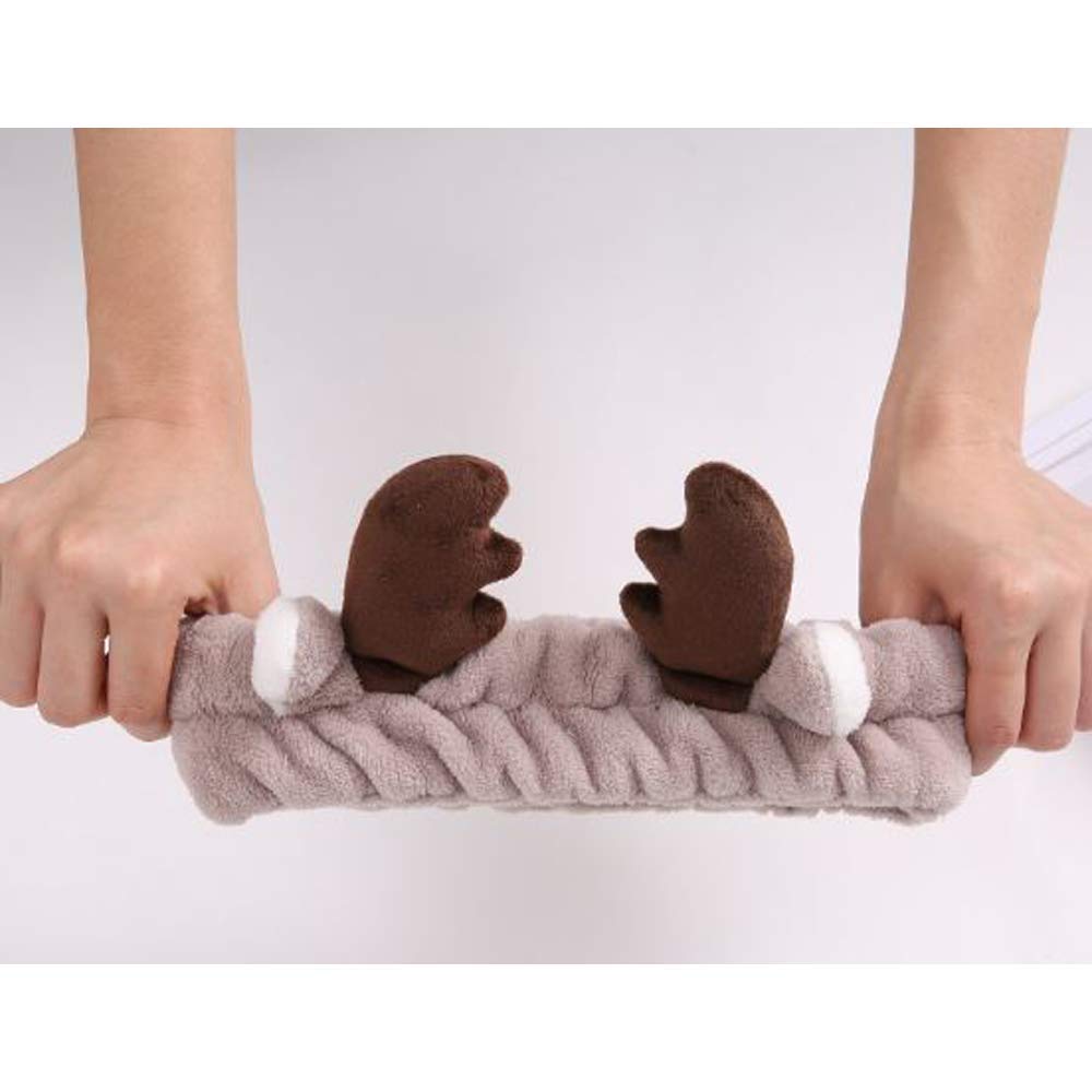 Women's Soft Plush Deer Headband - Cute Spa & Makeup Hair Accessory, Fashionable Cosplay Hairband in Gray | Perfect for Relaxation, Costume Parties & Everyday Wear