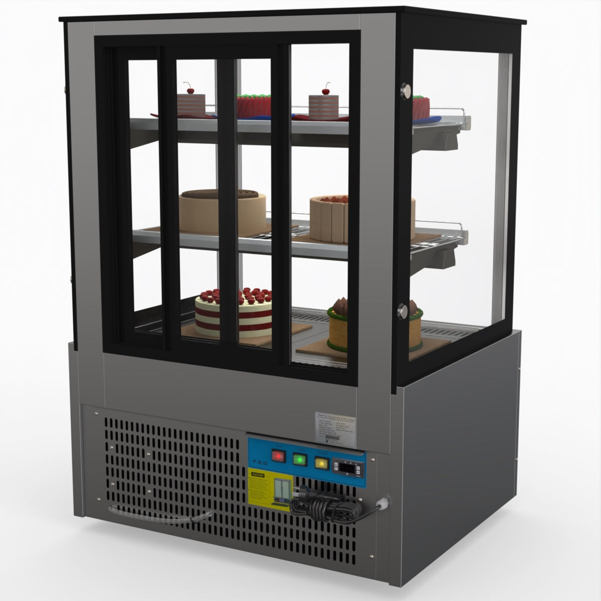 Bonvue SG090FA Commercial Refrigerated Food Display Case - Dual Glass Door Merchandiser for Deli, Bakery & Grocery Store Use