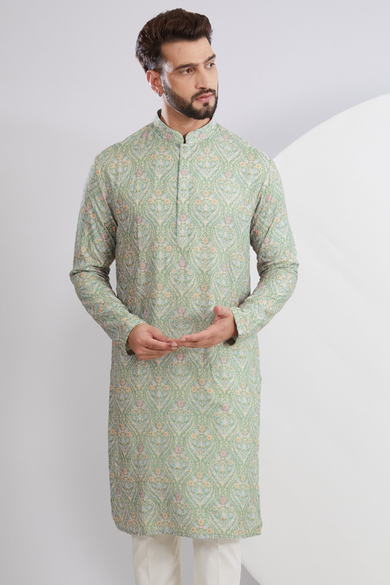 Pastel Green Embroidered Kurta for Women - Elegant Traditional Indian Tunic Top for Festivals, Weddings & Casual Wear
