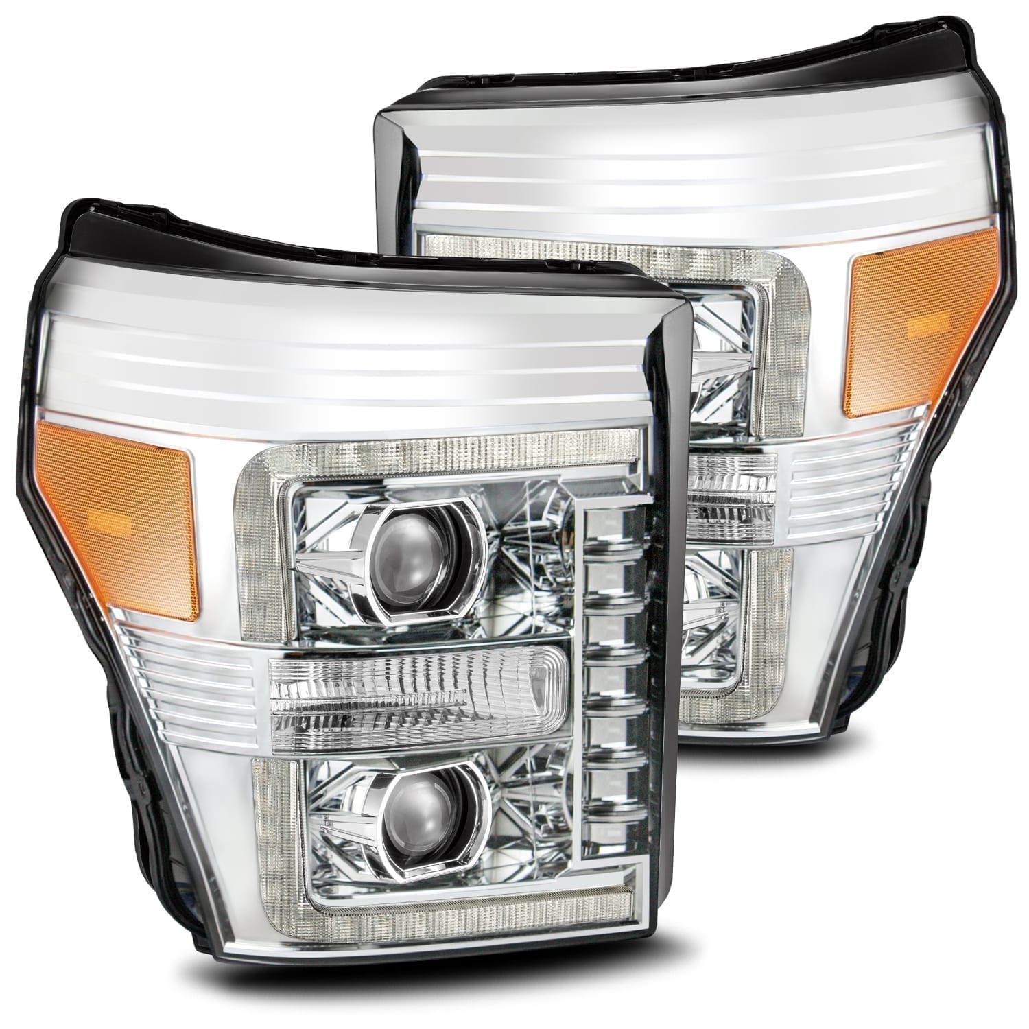 2011-2016 Ford F-250 Projector Headlights - Plank Style Design with Chrome Finish & Sequential Turn Signals | Alpha Rex 880141 | Upgrade for Off-Roading & Night Driving