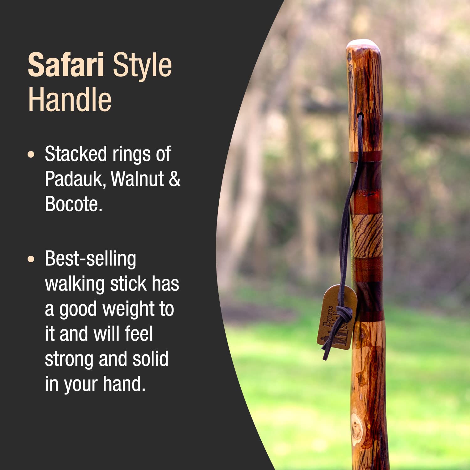 Handcrafted Brazos Rustic Wood Walking Cane - Premium Hiking Stick for Men & Women - Natural Wooden Mobility Aid for Outdoor Adventures, Hiking, and Elderly Support