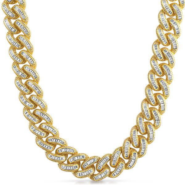 Exotic Baguette Lab Diamond Gold Cuban Chain Necklace for Men & Women | Elegant Jewelry Gift for Parties, Weddings & Special Occasions