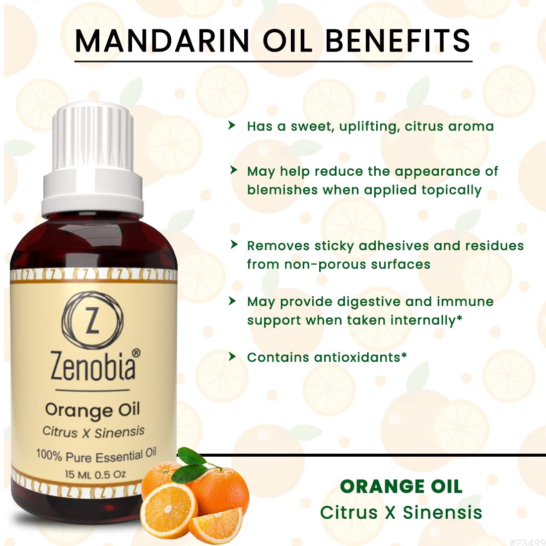 Zenobia 100% Pure Orange Essential Oil - Natural Therapeutic Grade for Hair, Beard, Face & Skin Care - Moisturizes Dry Skin & Body - 15ml - Perfect for Aromatherapy, Massage & DIY Beauty Products
