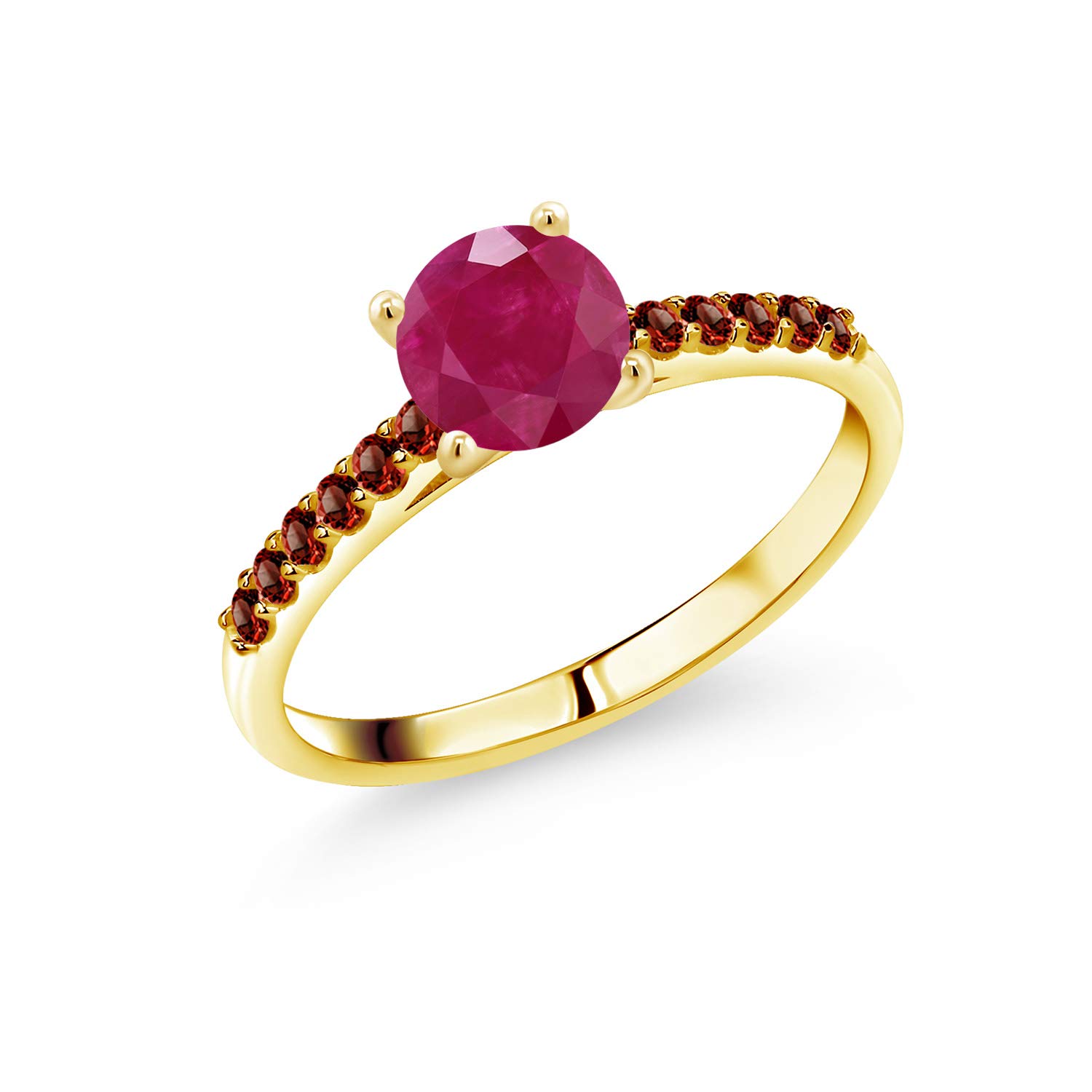 1.24 Ct Natural Red Ruby Garnet Ring in 10K Yellow Gold | 6mm Round Cut Gemstone Jewelry for Women | Perfect for Engagement, Wedding & Anniversary Gifts
