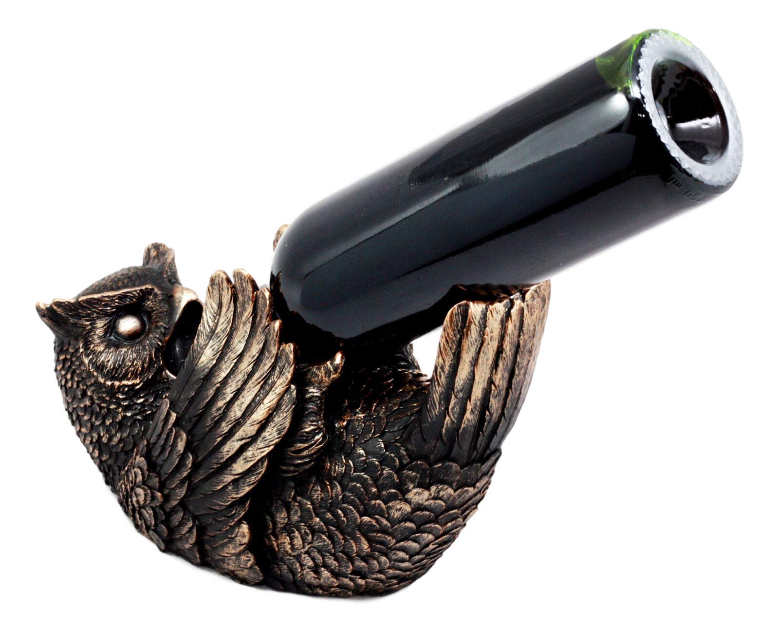 HomDEc Bronzed Wise Wine Great Horned Owl Wine Holder - 9.25 Inch Decorative Wine Bottle Stand for Kitchen, Bar & Home Decor - Perfect Gift for Wine Lovers & Owl Collectors