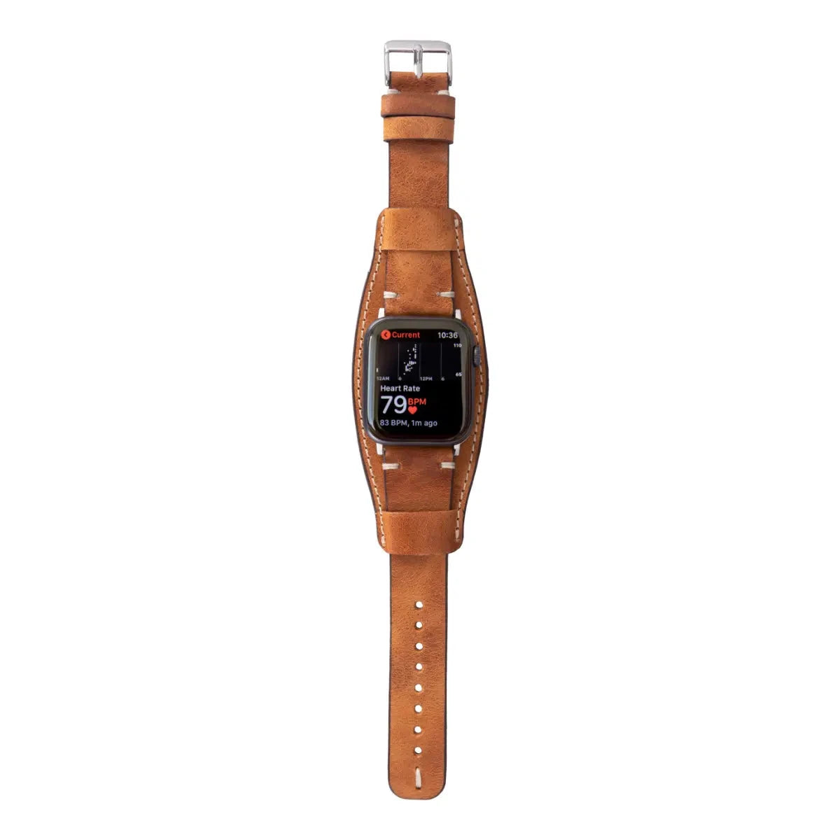 Premium Camel Brown Genuine Leather Cuff Strap for Apple Watch Series 9/8/7/SE - Adjustable Luxury Replacement Band for Work, Gym & Everyday Wear