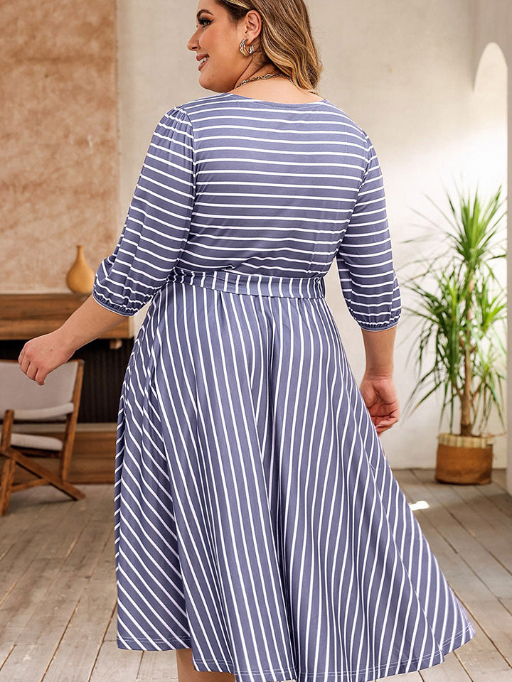 Plus Size Striped Summer Dress for Women - Flowy Comfortable Maxi Dress with Pockets | Perfect for Beach Vacations, Casual Outings & Summer Parties