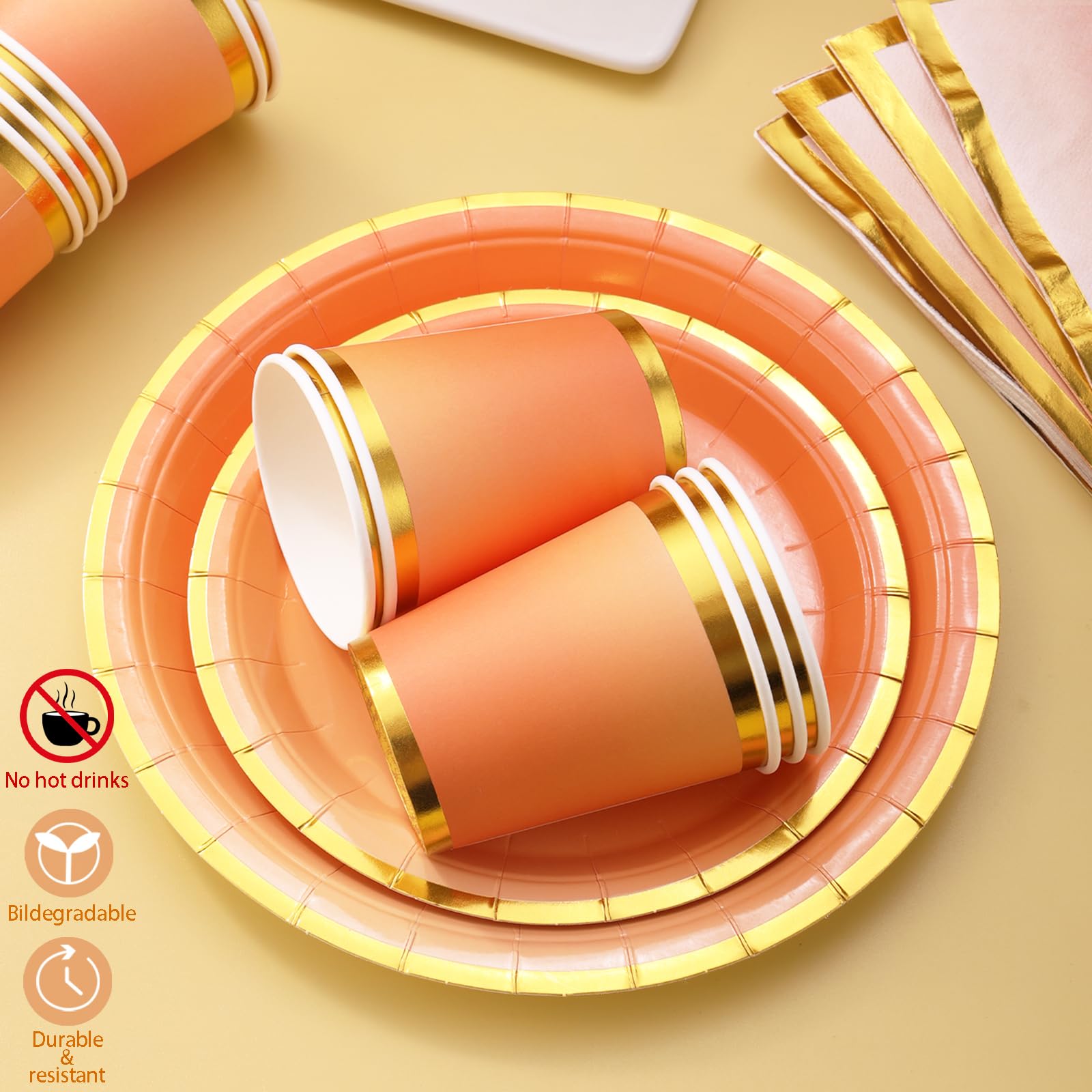 200Pcs Orange Party Plates & Napkins Set - Fall Birthday Party Supplies, Halloween & Thanksgiving Decorations - Perfect for Autumn Celebrations, Baby Showers, and Seasonal Gatherings