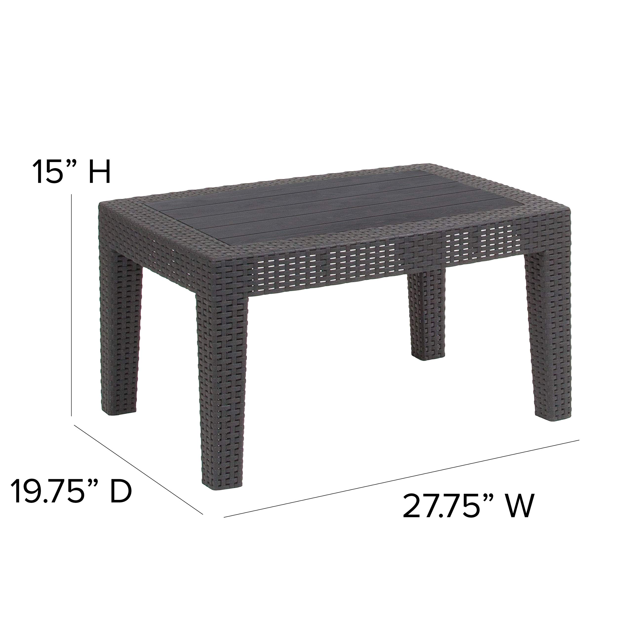 EMMA & OLIVER Dark Gray Faux Rattan Coffee Table - Modern Indoor Outdoor Patio Furniture for Living Room, Garden, Balcony Decor