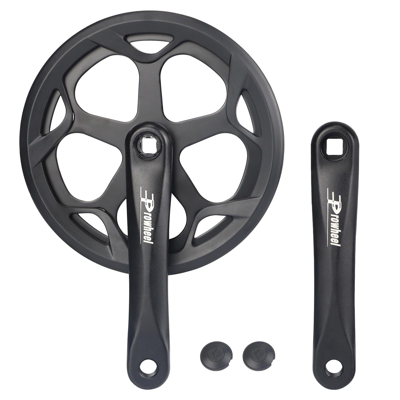 Prowheel 48T/52T Steel Chainring Bike Crankset - 1 Piece Single Speed & 6/7/8 Speed Compatible - 170mm Aluminum Alloy Arm with Double Chain Cover - for E-Bike, Bicycle & Folding Bike - Perfect for Commuting, Urban Riding & Electric Bike Upgrades