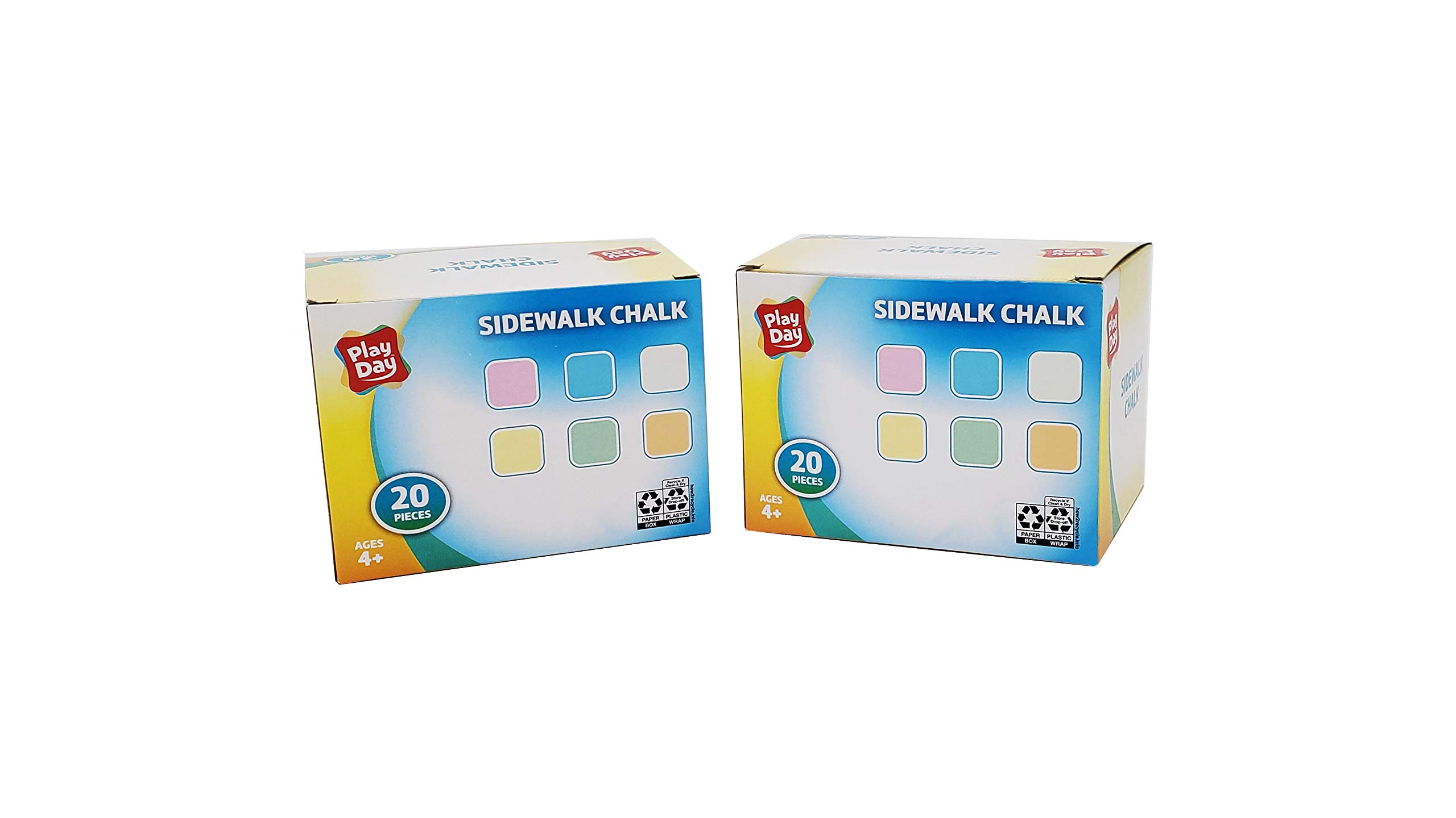 Play Day Sidewalk Chalk 20 Pieces (2 Pack) - Non-Toxic, Vibrant Colors for Kids Outdoor Art & Play - Perfect for Driveway Drawing, Hopscotch & Summer Activities