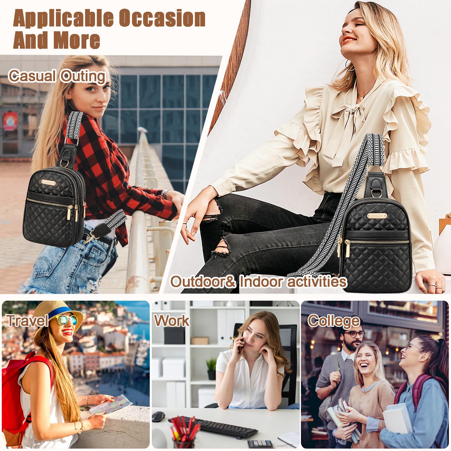 Stylish Weitars Leather Crossbody Sling Bag for Women - Fashionable Fanny Pack Waist Bag with Adjustable Strap for Travel, Sports & Daily Use (Black) - Perfect for Gym, Running, Shopping & Outdoor Activities
