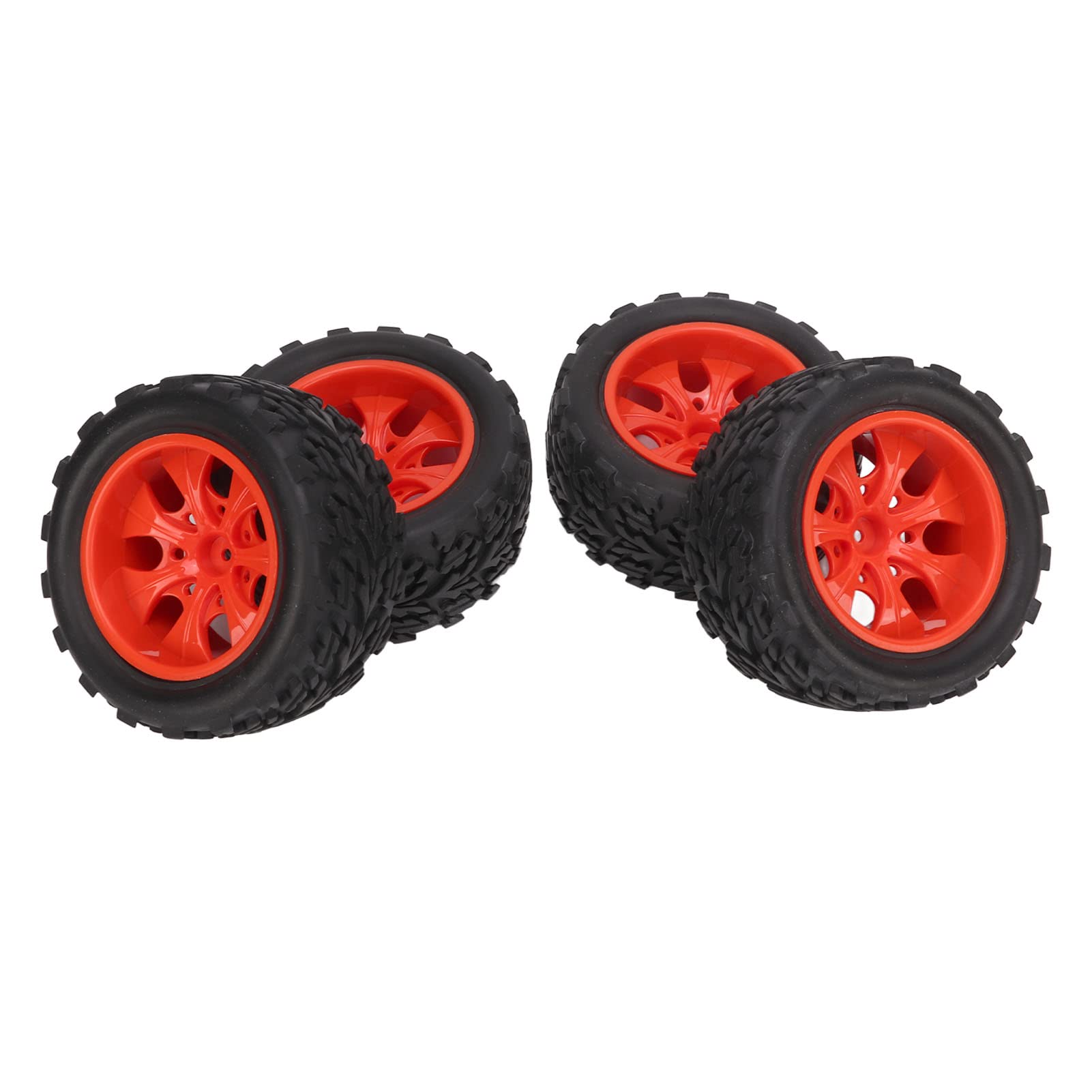 Honiwu 4Pcs 1/10 Scale RC Car Tires & Wheels Set - 4.6 Inch Off-Road Replacement Tires with Plastic Hub for Traxxas 94111 94188 94108 Models (Red) - Perfect for RC Racing, Crawling & Off-Road Adventures