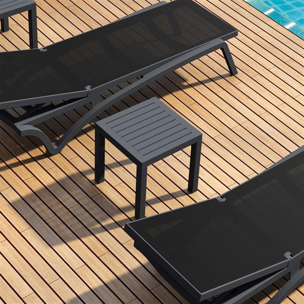 Dark Gray Resin Patio Side Table Set - 2-Piece Square Outdoor Furniture for Poolside, Garden & Deck Use