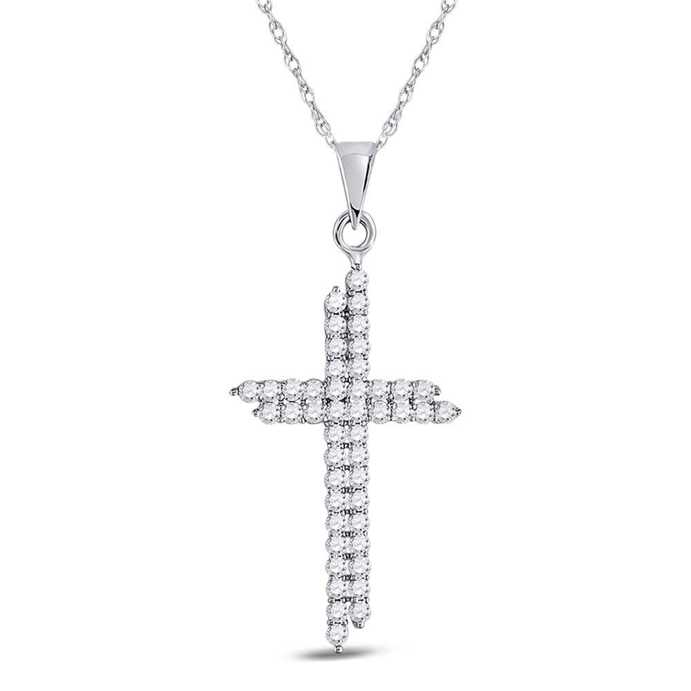 10K White Gold Women's Round Diamond Asymmetric Cross Pendant Necklace - 1/2 CTTW, Elegant Jewelry Gift for Her, Perfect for Valentine's Day, Anniversary & Special Occasions