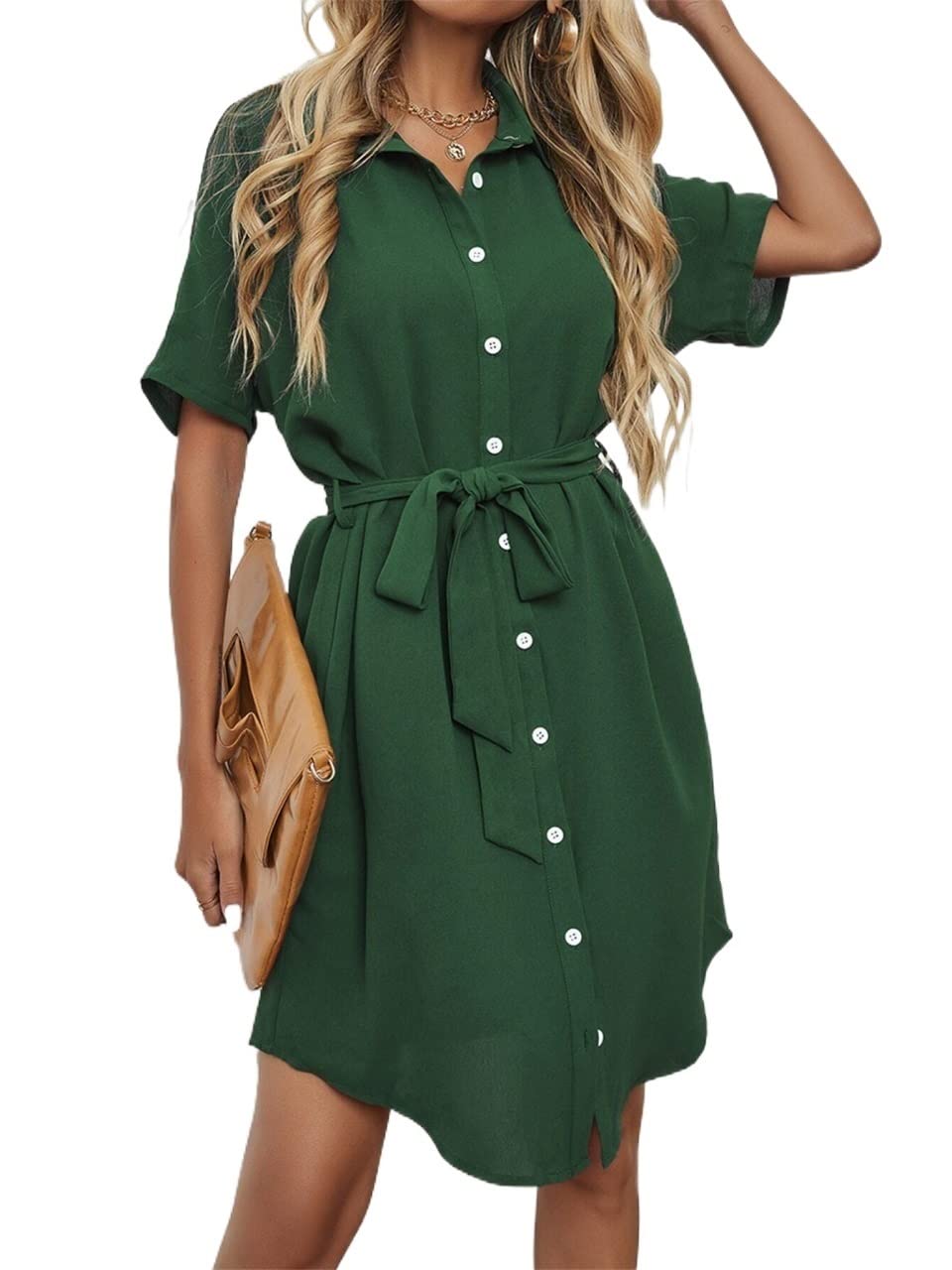 2024 Women's Summer Dresses - Flowy Dolman Sleeve Belted Shirt Maxi Dress for Beach, Vacation & Casual Outings | Trendy Plus Size Options