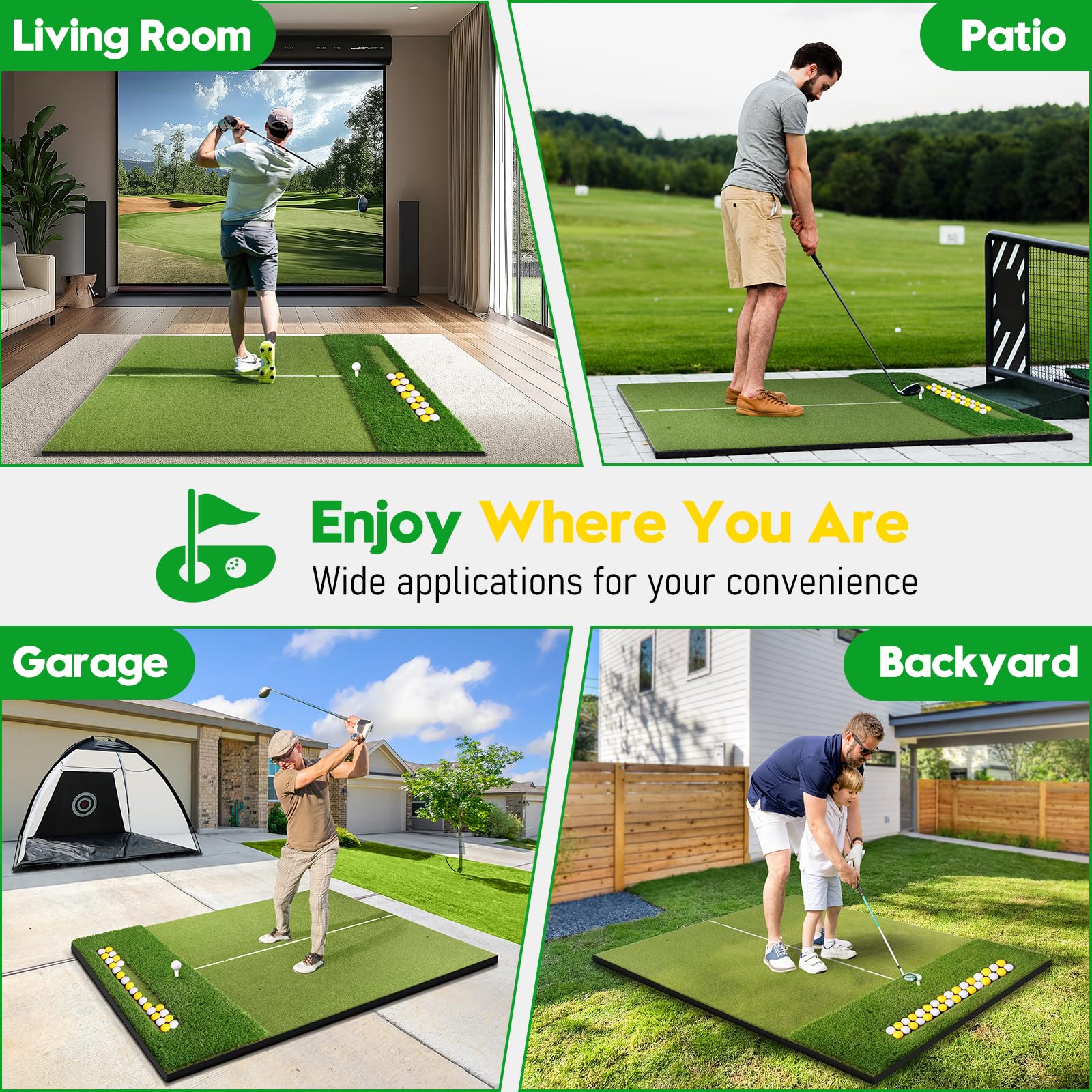 Premium Dual-Turf Golf Practice Mat with Ball Tray - 5x4 FT Indoor/Outdoor Golf Hitting Mat Includes 10 Golf Balls, 9 Tees & Training Aid - Perfect for Swing Practice, Chipping & Backyard Drills - Great Gift for Men, Boys & Golf Enthusiasts