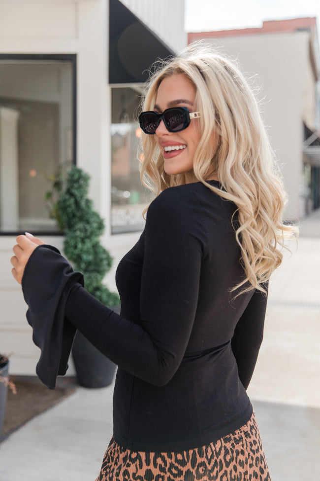 Better Luck Black Bell Sleeve Square Neck Knit Top for Women - Stylish Casual & Party Wear - Final Sale