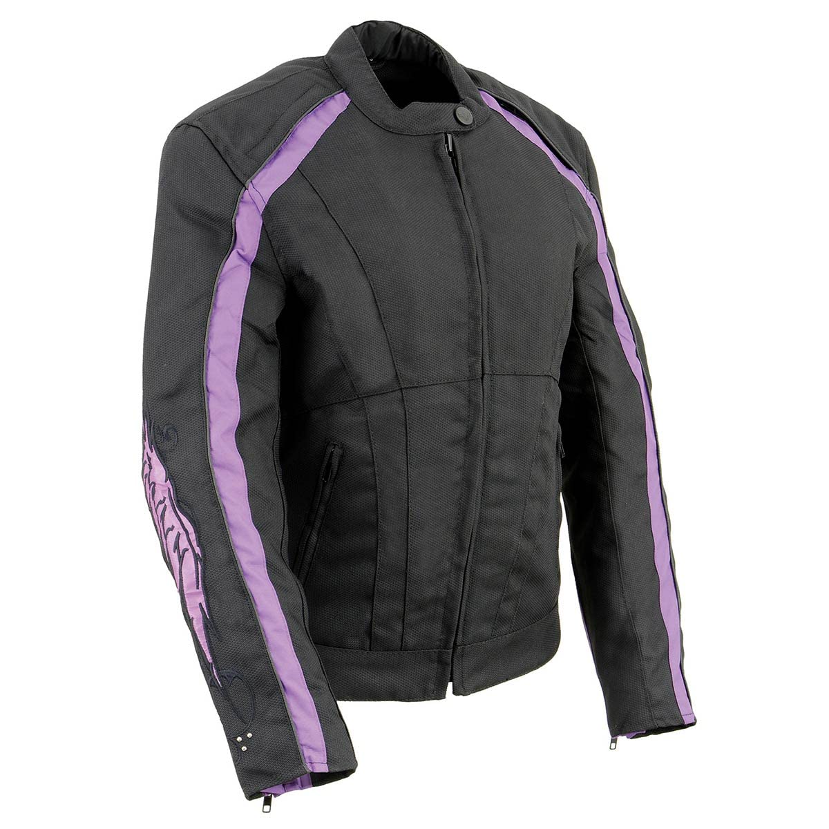 Milwaukee Leather SH1954 Women's Black Textile Motorcycle Jacket with Stud & Wings Detailing - Stylish Protective Riding Gear for Bikers & Outdoor Adventures