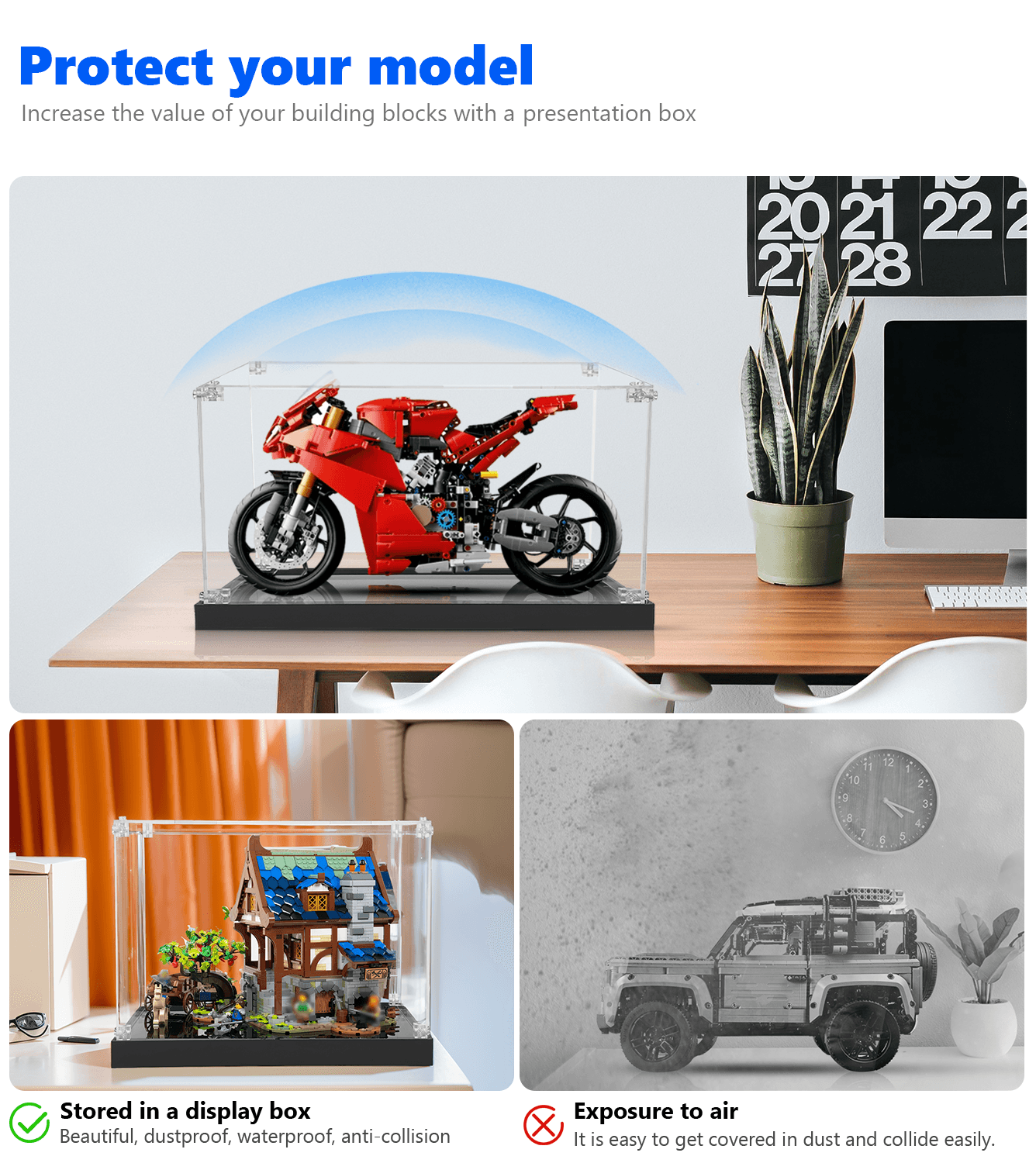 LEGO Ducati Panigale V4 S 42202 Motorcycle Model Display Case - Protective Showcase for Collectible Building Blocks - Perfect for Home Office Decor & LEGO Enthusiasts