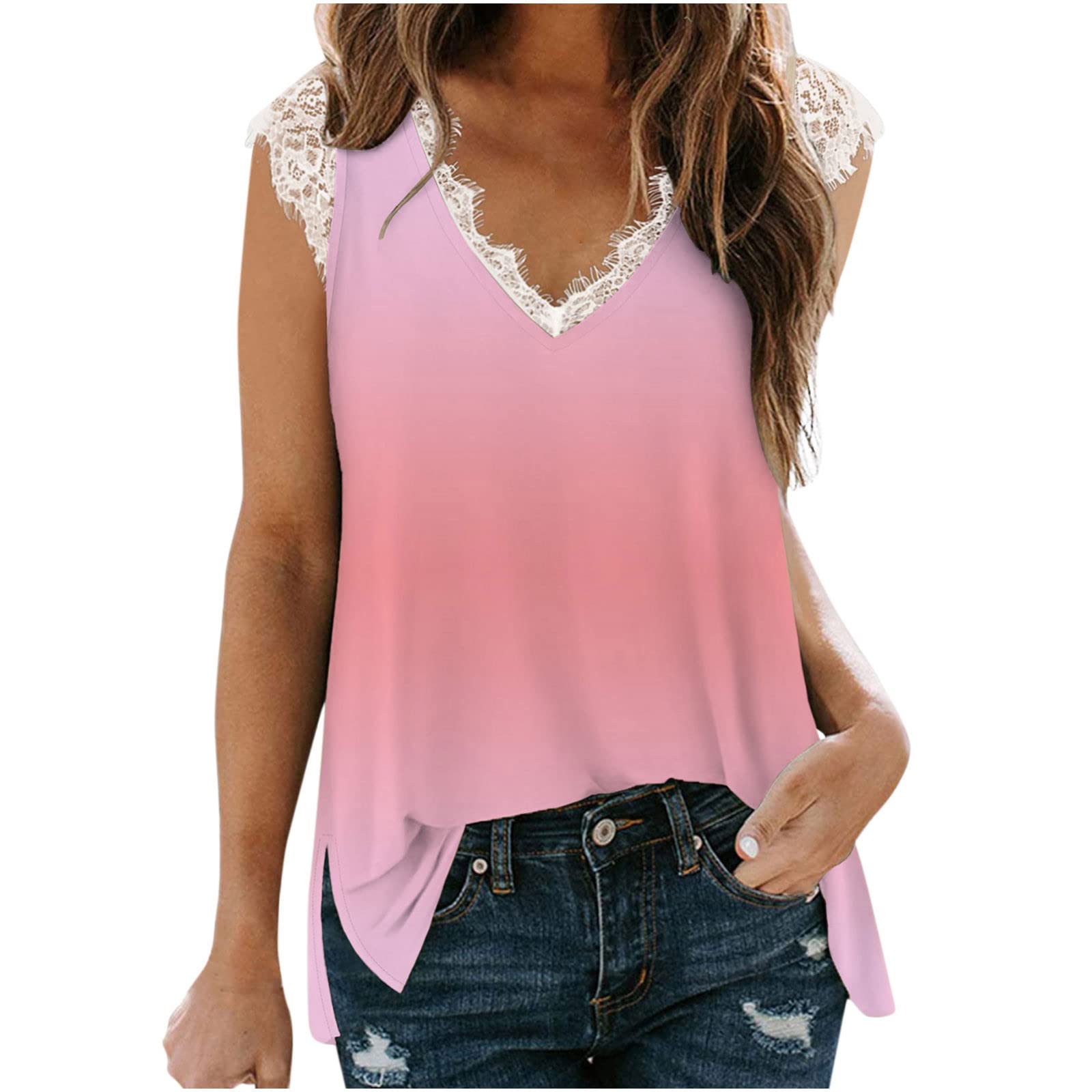 Women's Slim Sleeveless Summer Tops - Casual Gradient Print Basic Tank Lace Vest for Women | Perfect for Beach, Vacation & Everyday Wear