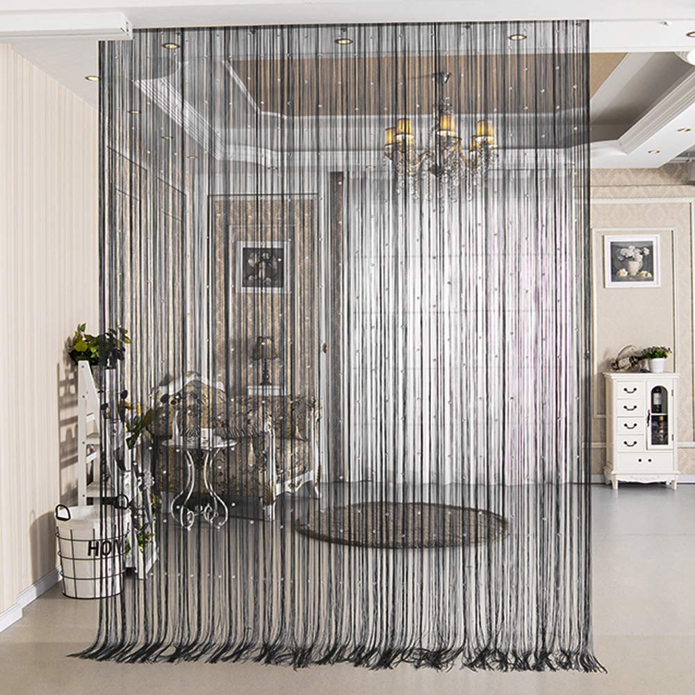 Beaded String Curtains for Doors & Windows - 39x78 Inch Decorative Room Divider, Wall Panel with Tassels (Black) | Boho Home Decor for Living Room, Bedroom & Dorm