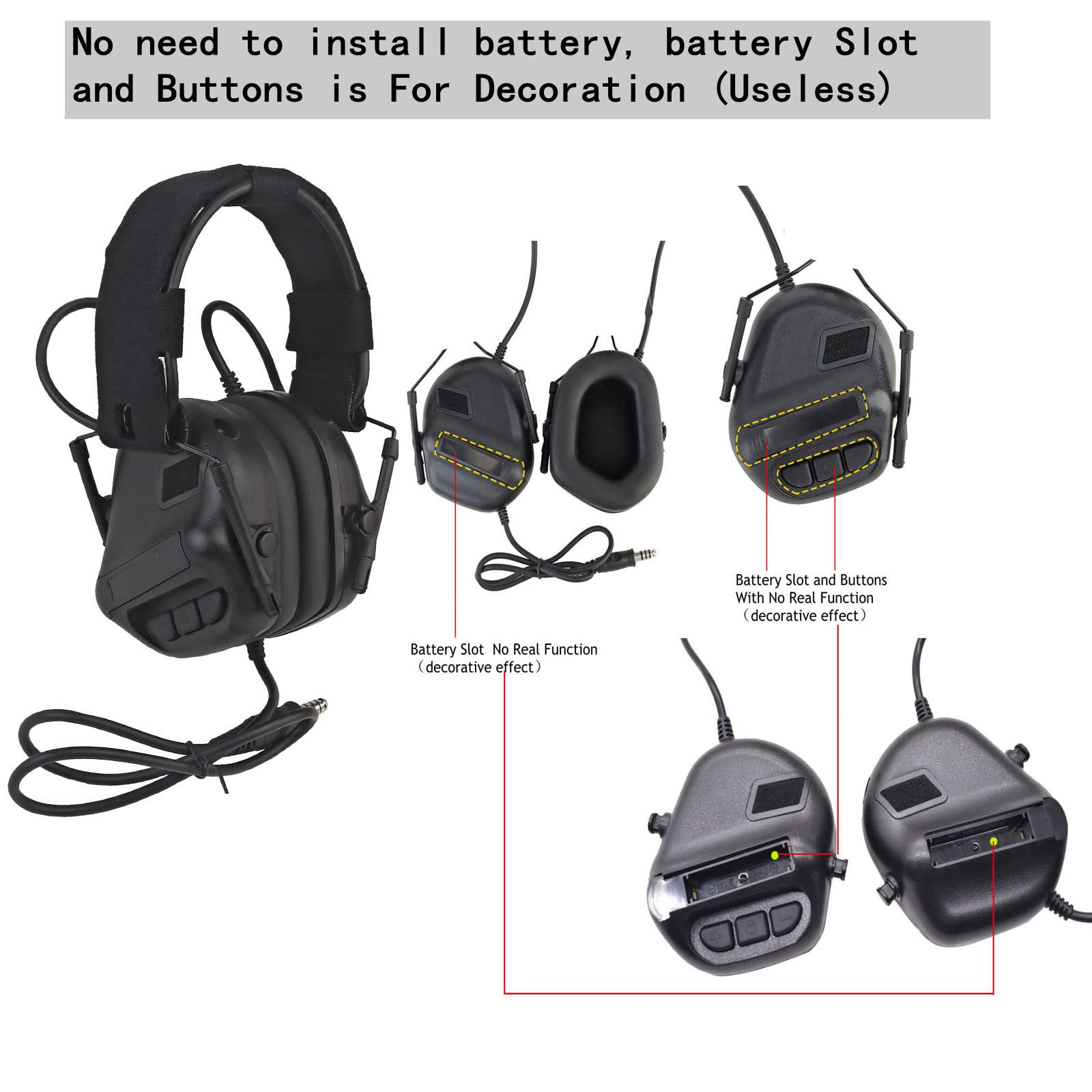 Tactical Helmet Headset with U94 PTT 2pin & ARC Rail Adapter - Compatible with Ops-Core Fast, ACH, MICH Helmets - Ideal for Airsoft, Hunting, Shooting & Military Training (Black)