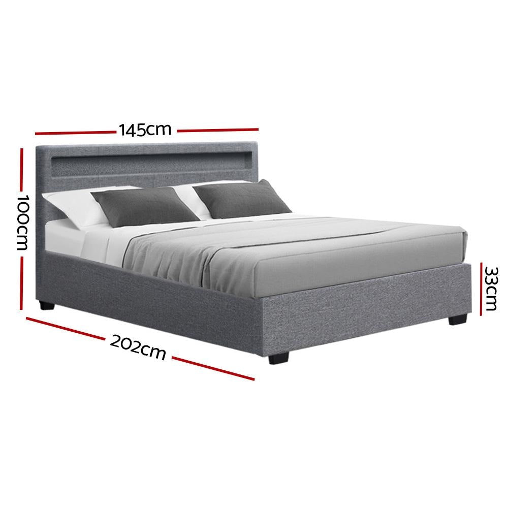 Cole LED Bed Frame with Fabric Upholstery & Gas Lift Storage - Grey Double Size, Perfect for Modern Bedrooms & Small Spaces with Built-in LED Lighting & Underbed Storage