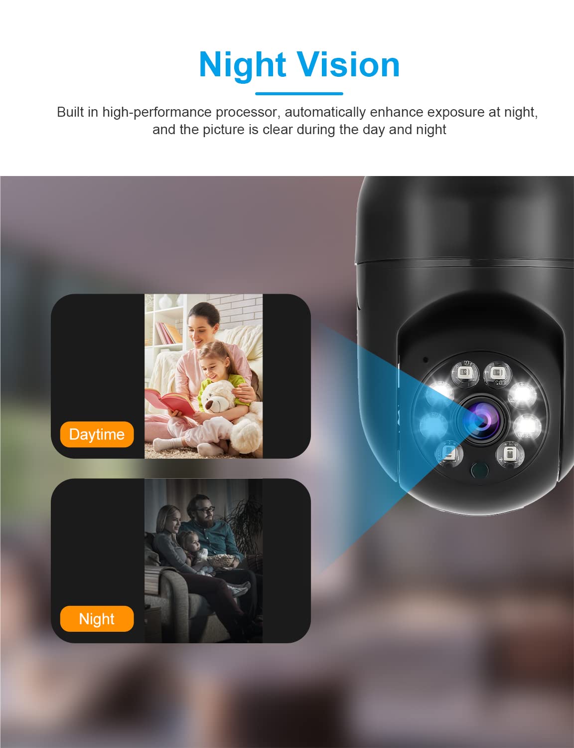 **1080P Wireless WiFi Light Bulb Security Camera with Pan/Tilt, 2-Way Audio, Motion Detection & Night Vision – Indoor/Outdoor Home Surveillance for Porch, Garage & Backyard**