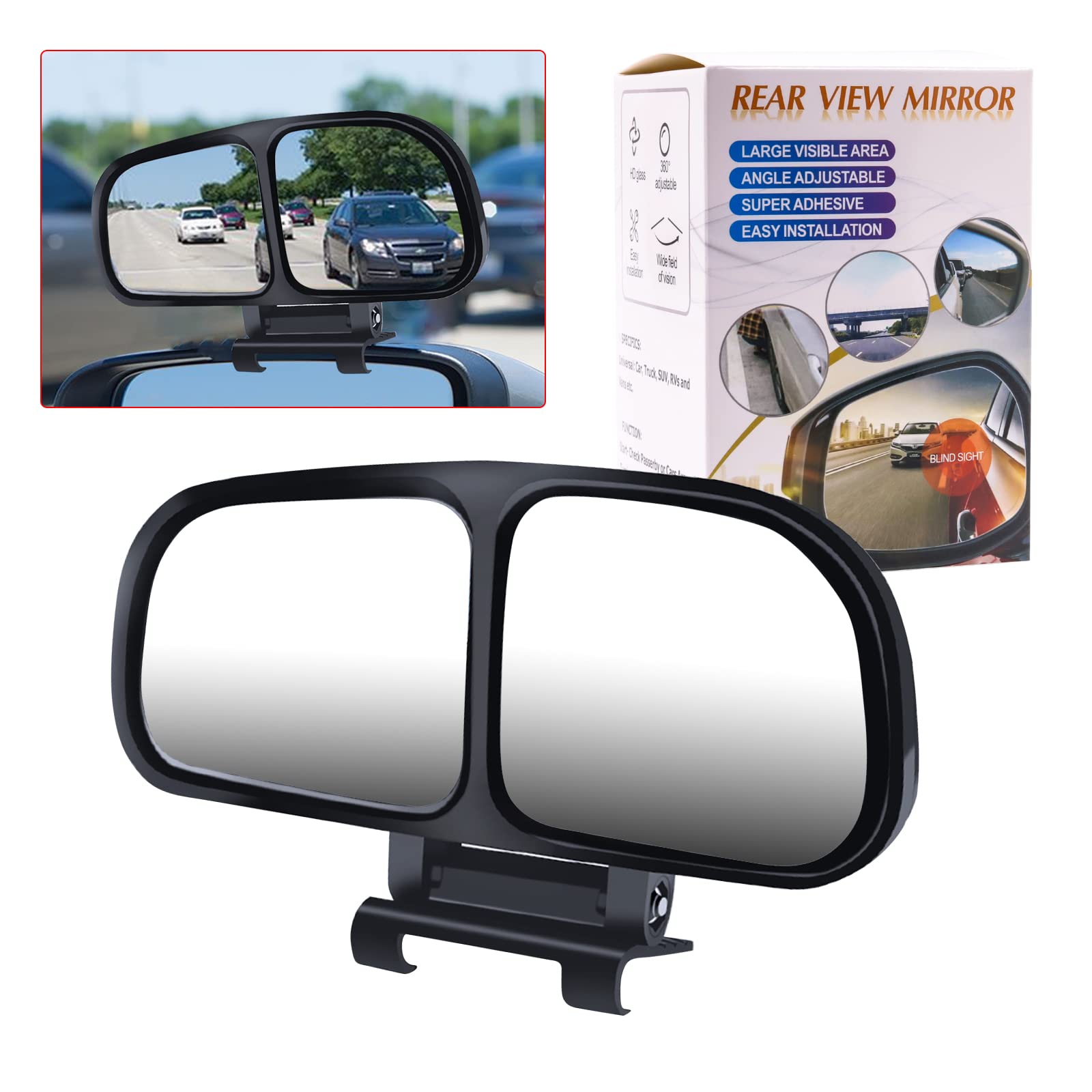 Car Blind Spot Rearview Mirror - HD Wide Angle Glass 360° Adjustable Side Mirror for Enhanced Safety & Parking Assistance | Perfect for Highway Driving & Tight Parking Spaces