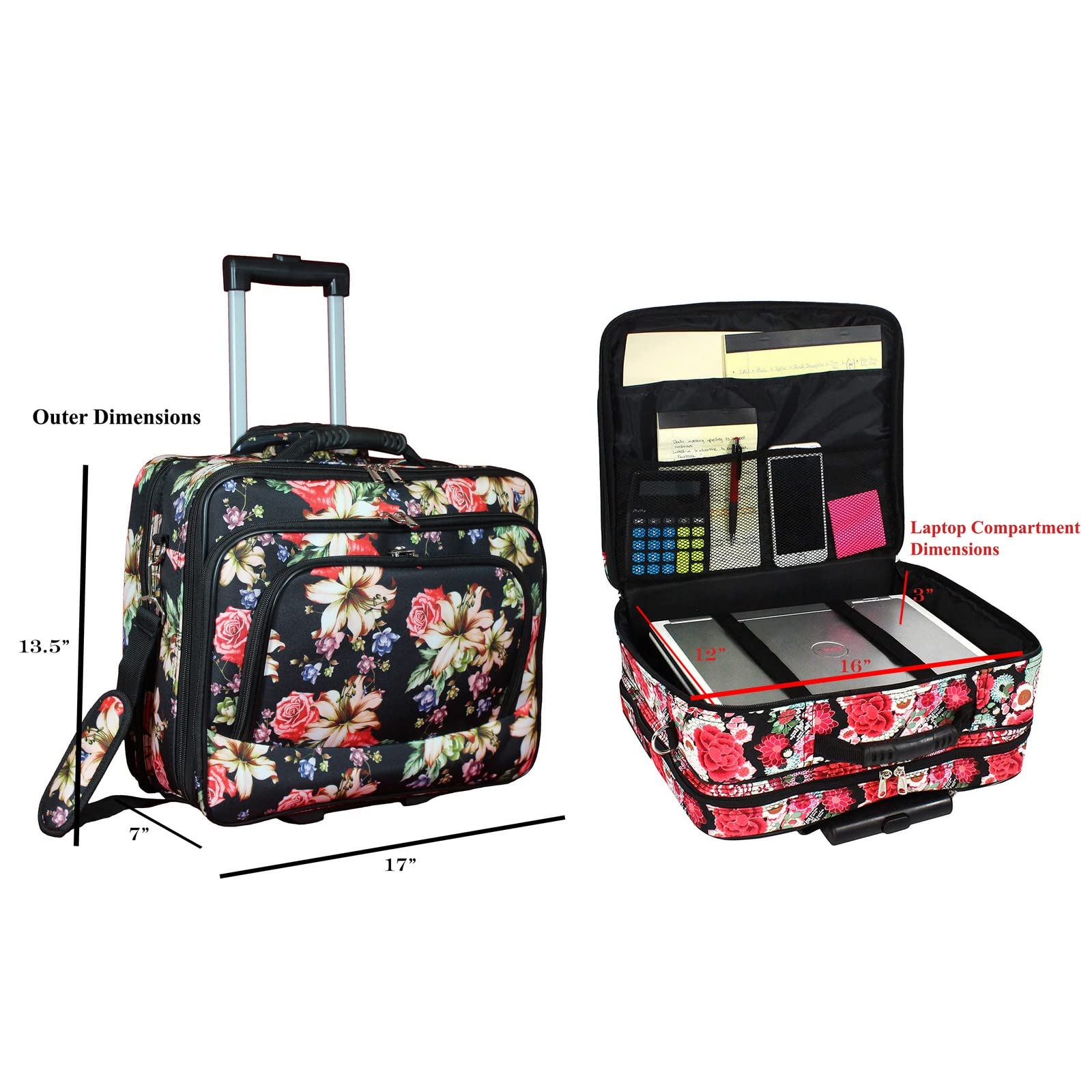 World Traveler Women's Damask Rolling 17-inch Laptop Case - Lightweight Carry-On Luggage for Business Travel & Airplane Use