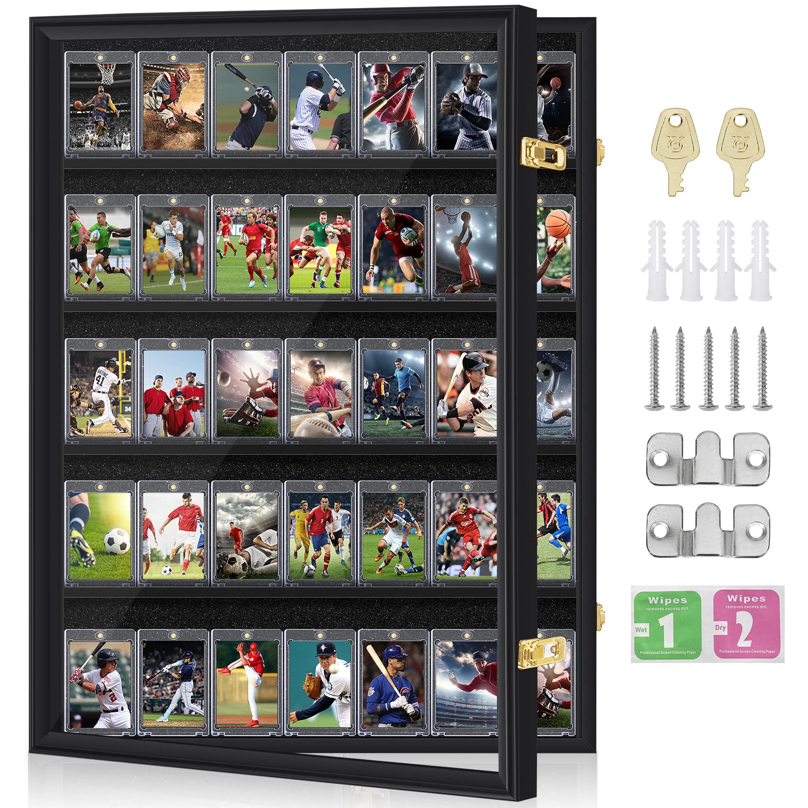 MLikero 35 Graded Baseball Card Display Case - Lockable UV Protected Trading Card Frame for Sports Collectibles (Baseball, Football Cards) - Perfect for Showcasing & Protecting Valuable Collections at Home, Office or Conventions