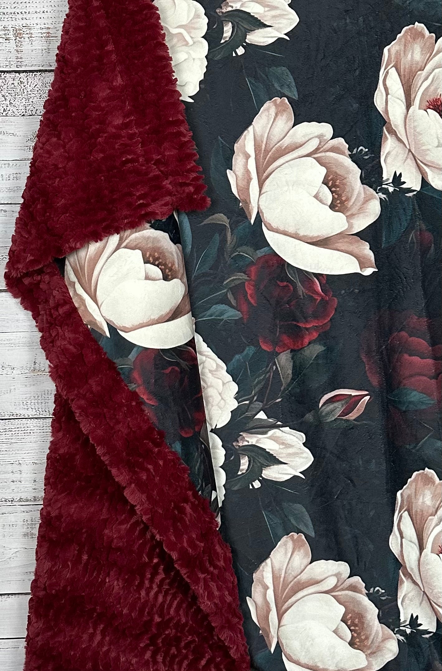 Gothic Rose on Merlot Luxury Large 55x79 Inch Minky Blanket - Ultra Soft & Durable Spoonflower Fabric - Perfect for Bedroom Decor, Cozy Sofa Throw, and Gift Giving