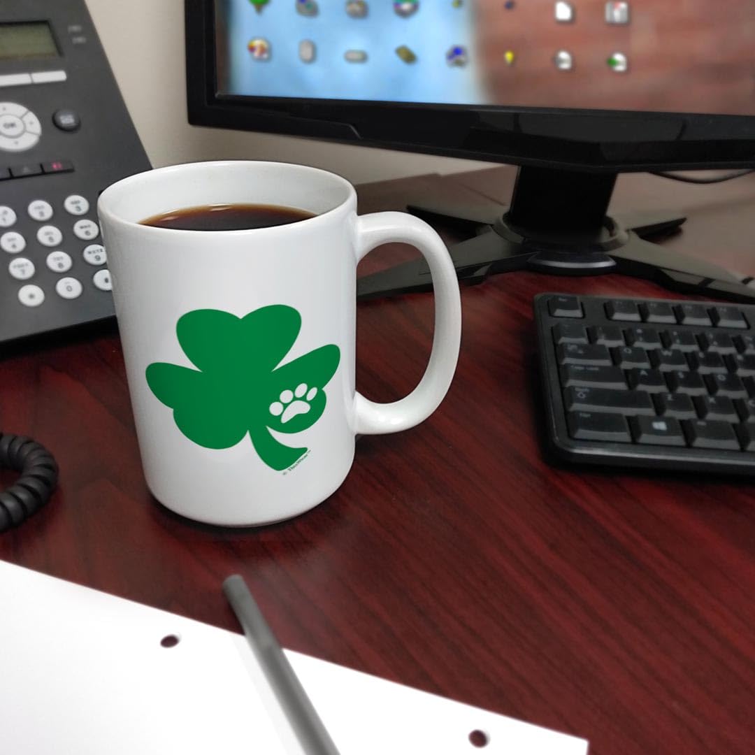 **ThisWear 15oz Cute Cat Ceramic Coffee Mug with Handle - Shamrock & Pawprint Design, Perfect St. Patrick's Day Gift for Women - Ideal for Coffee, Tea, Hot Chocolate & Office/Home Use**