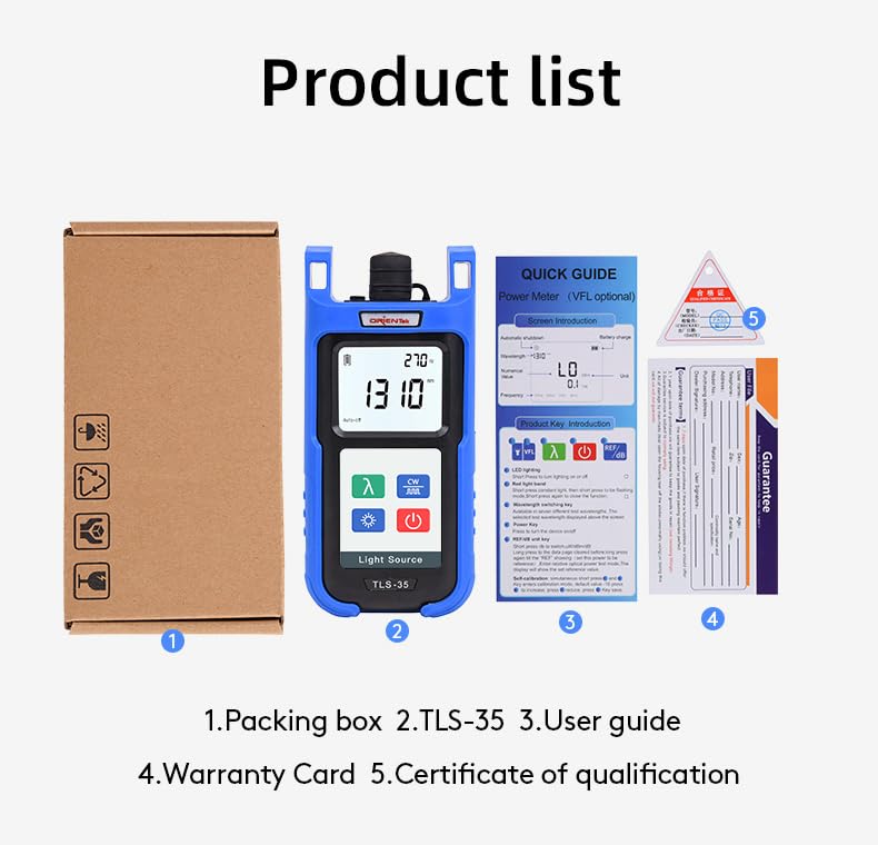 ORIENTEK TPM-35 Fiber Optic Power Meter & TLS-3S 1310/1550nm Single Mode Light Source Kit - Professional Optical Network Testing Equipment for Telecom, Data Center & FTTH Installation