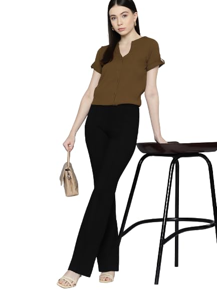 Wisstler Bronze Color Solid Crepe Shirt - Fashionable Office Wear with Half Sleeves | Perfect for Business Casual & Professional Outfits