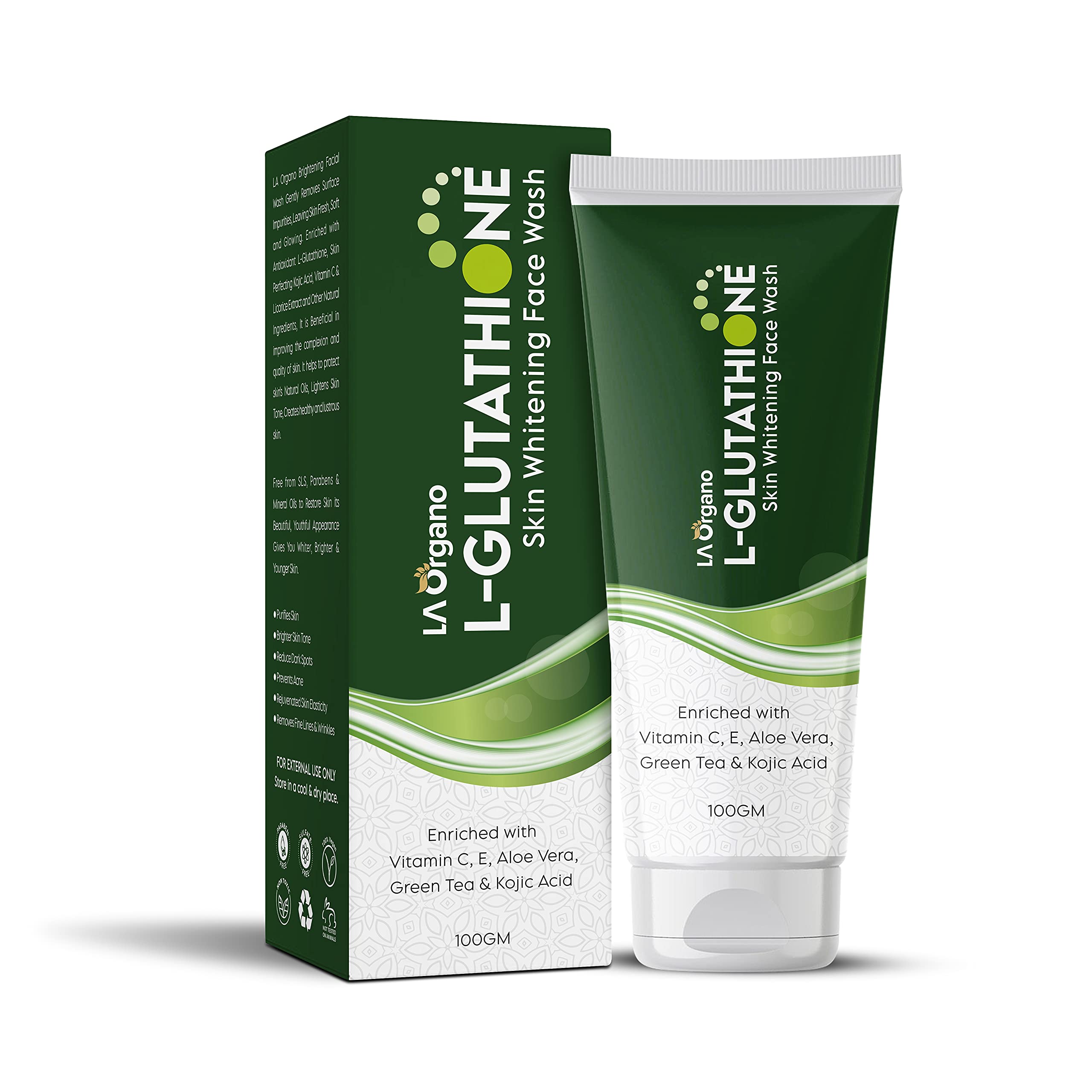 LA Organo Glutathione Brightening Face Wash 100g - Skin Whitening & Anti-Aging Cleanser for Glowing Complexion - Pack of 1 | Perfect for Daily Skincare Routine & Travel