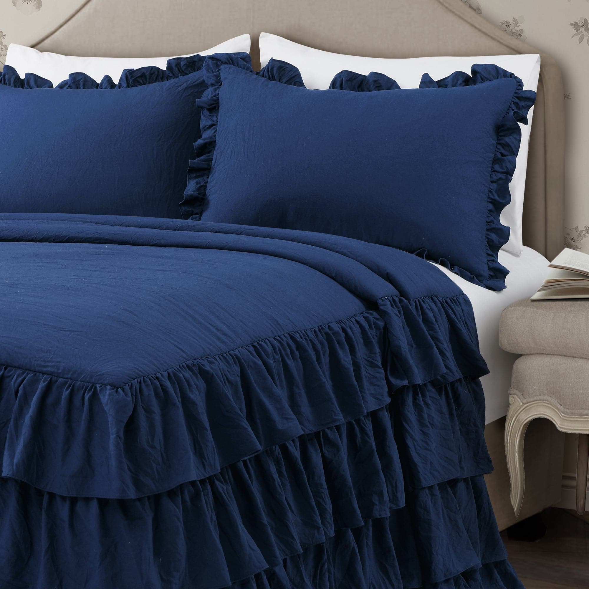Allison Ruffle Skirt Bedspread Set - Elegant Floral Printed Queen Size Bedding with Ruffled Skirt | Perfect for Master Bedroom, Guest Room & Vacation Home Decor