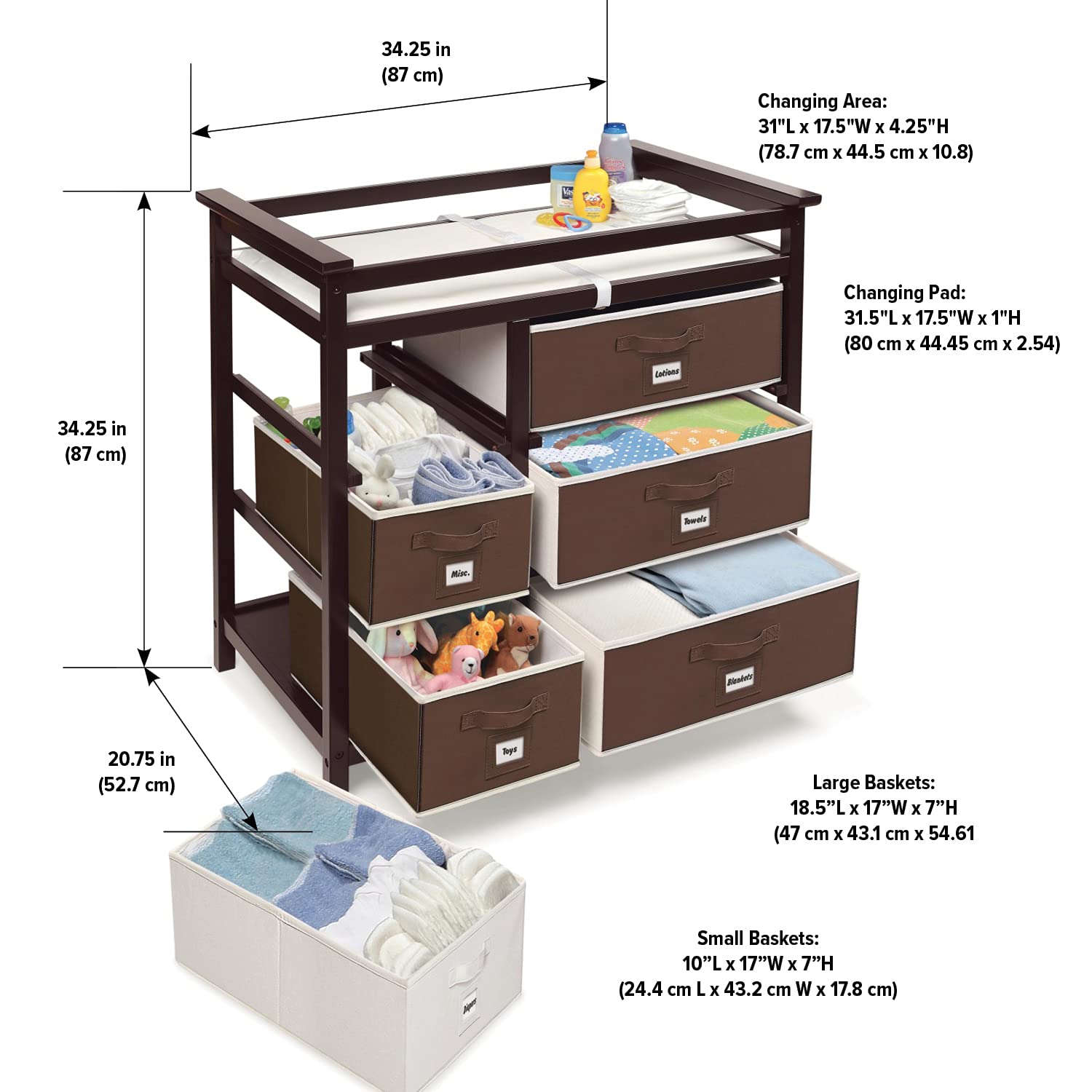 Modern Baby Changing Table with 6 Storage Drawers & Changing Pad - Espresso Finish Diaper Station | Nursery Organization for Newborns & Toddlers | Perfect for Baby Showers & Gender Reveal Gifts