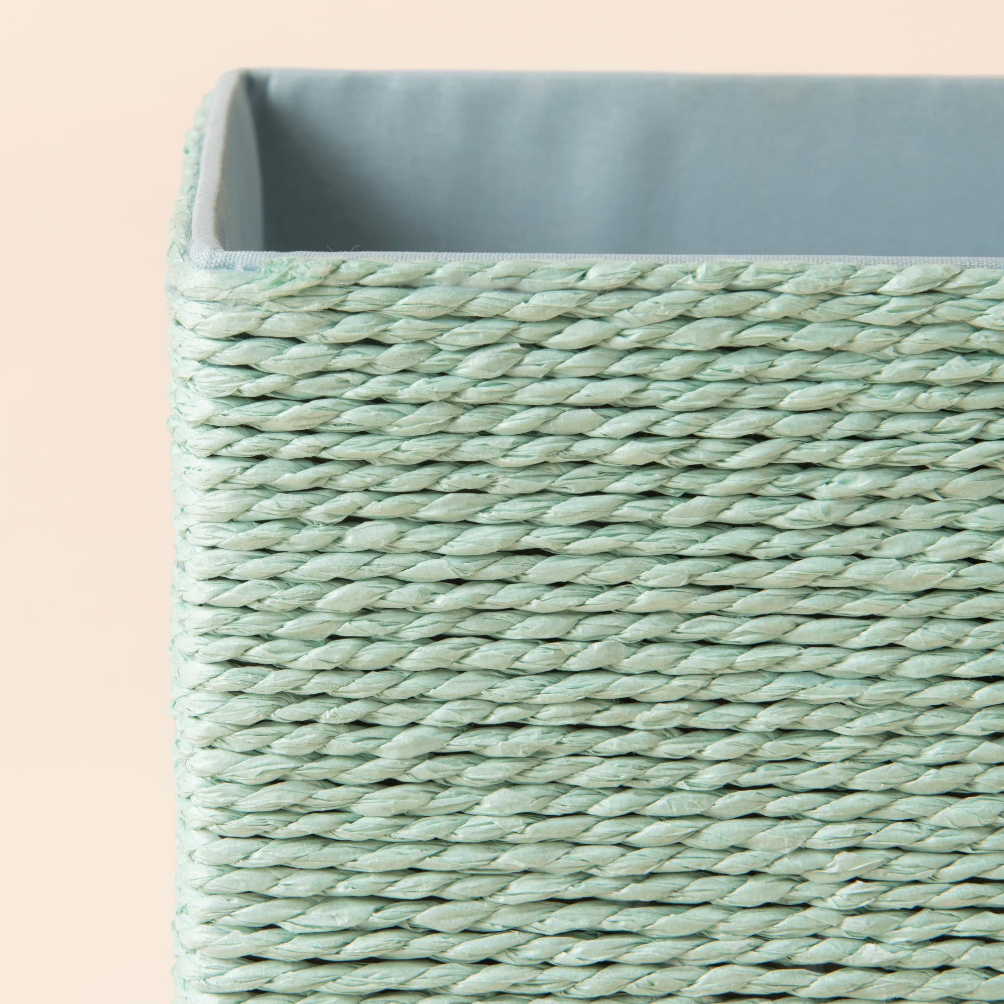 LA JOLIE MUSE 4-Piece Stackable Woven Storage Basket Set - Natural Paper Rope Bins for Makeup, Closet, Bathroom & Bedroom Organization (Light Green) | Perfect for Home Decor, Nursery Storage & Laundry Room Essentials