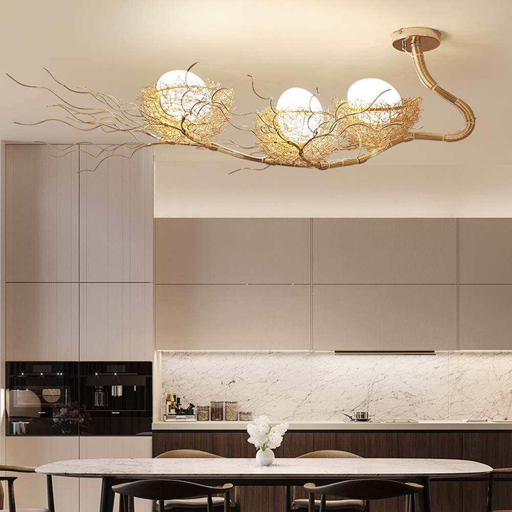 LITFAD Modern 3-Light Egg Chandelier LED Hanging Ceiling Light Fixture with Milk Glass & Metal Nest - Perfect for Living Room, Bedroom, Restaurant, Cafe Lighting Decor | Elegant Dining Room Pendant & Cozy Bedroom Ambience