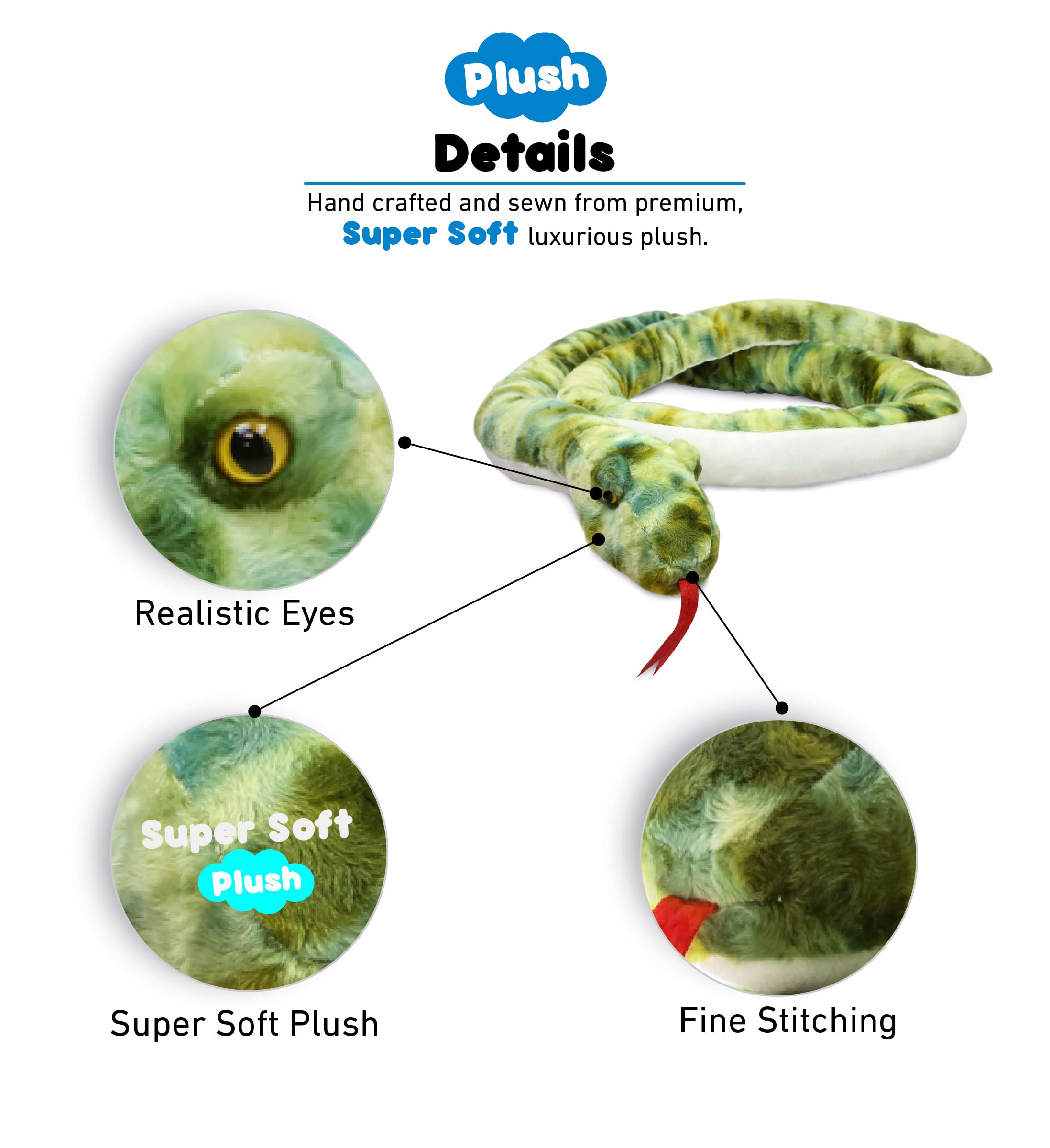DolliBu Green Snake Giant Stuffed Animal 112 Inches Long - Super Soft Oversized Plush Toy Pillow for Kids & Adults | Cuddly Jumbo Plushie for Bedroom Decor, Nursery, Gifts & Snuggling